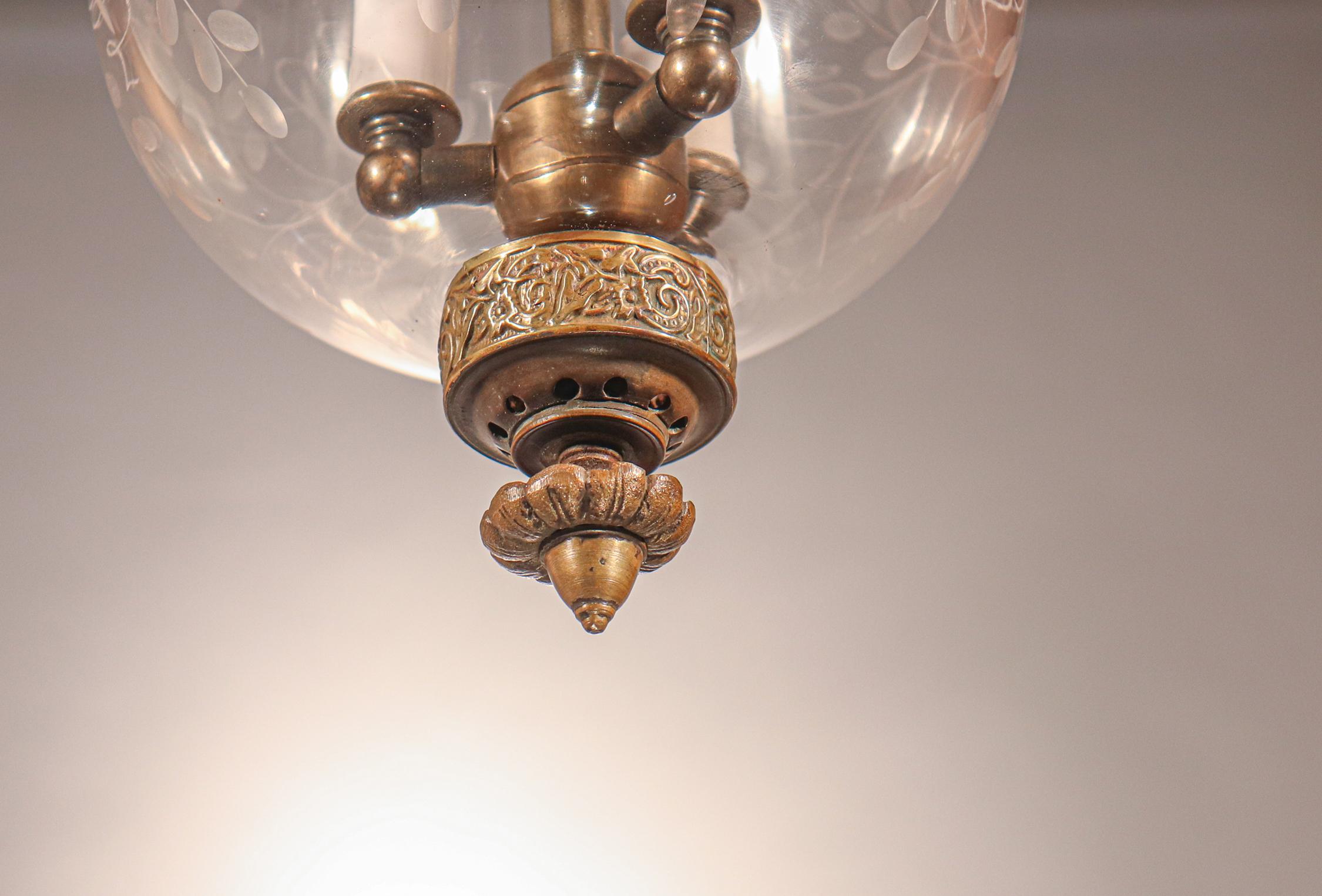 Brass Antique Globe Bell Jar Lantern with Vine Etching