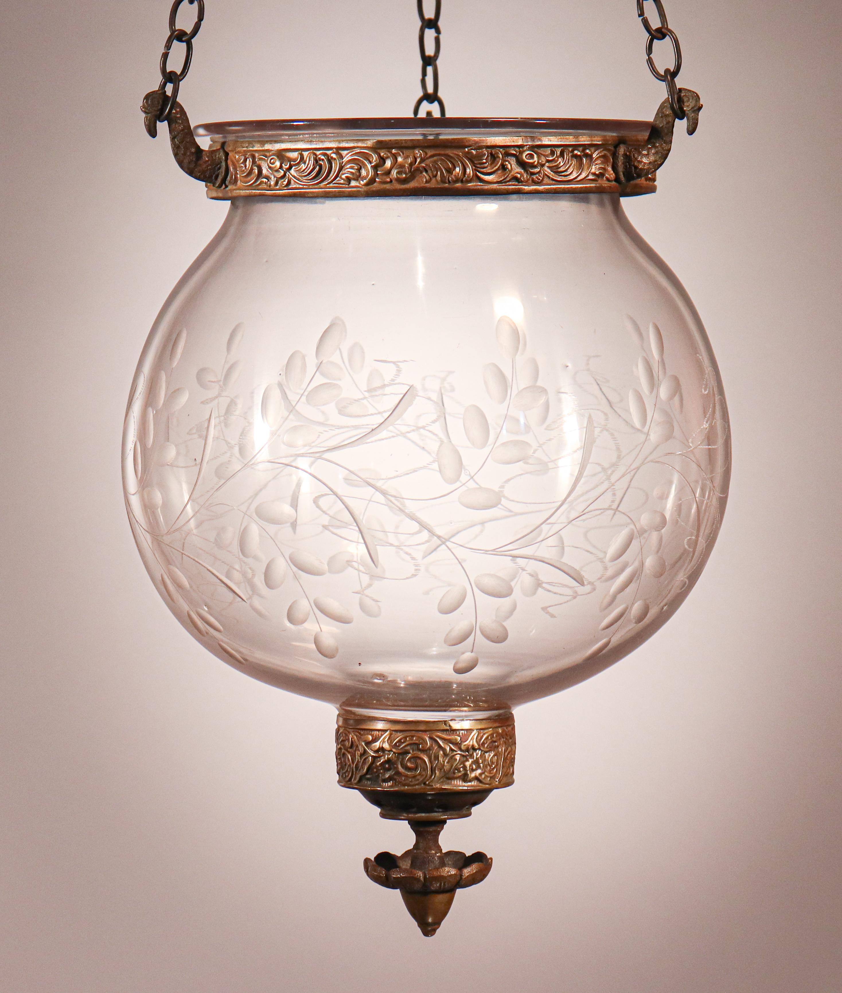 Antique Globe Bell Jar Lantern with Vine Etching 1