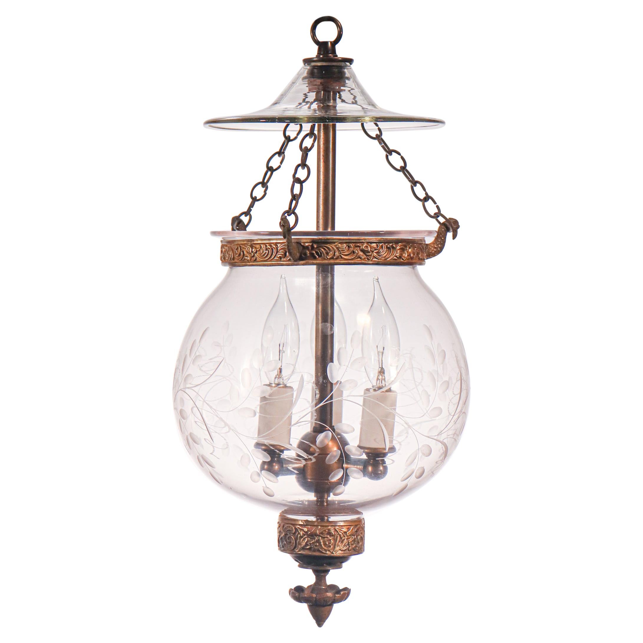 Antique Globe Bell Jar Lantern with Vine Etching