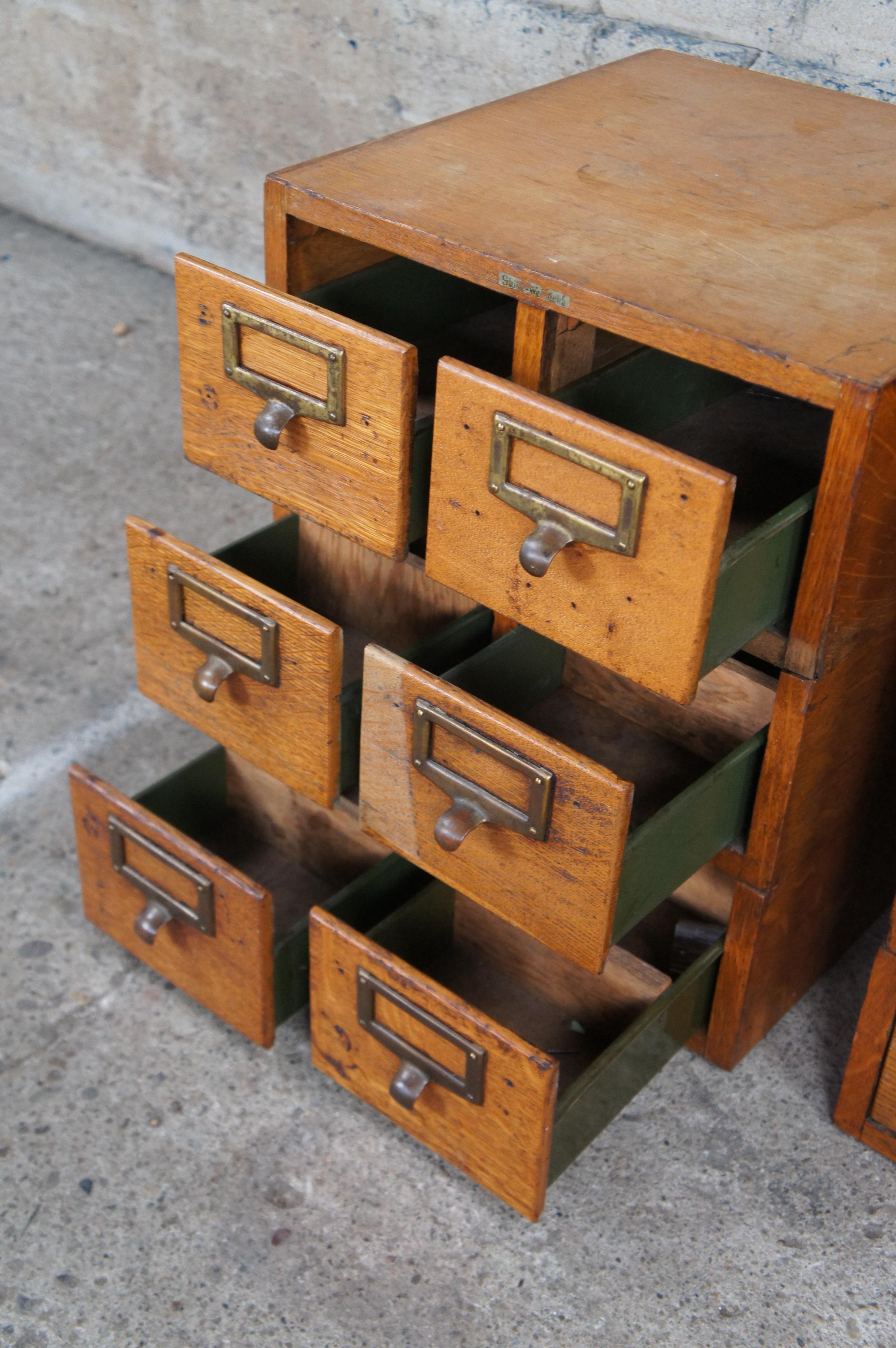Mid-20th Century Antique Globe Wernicke American Oak Stacking File Card Catalogue Index Cabinets
