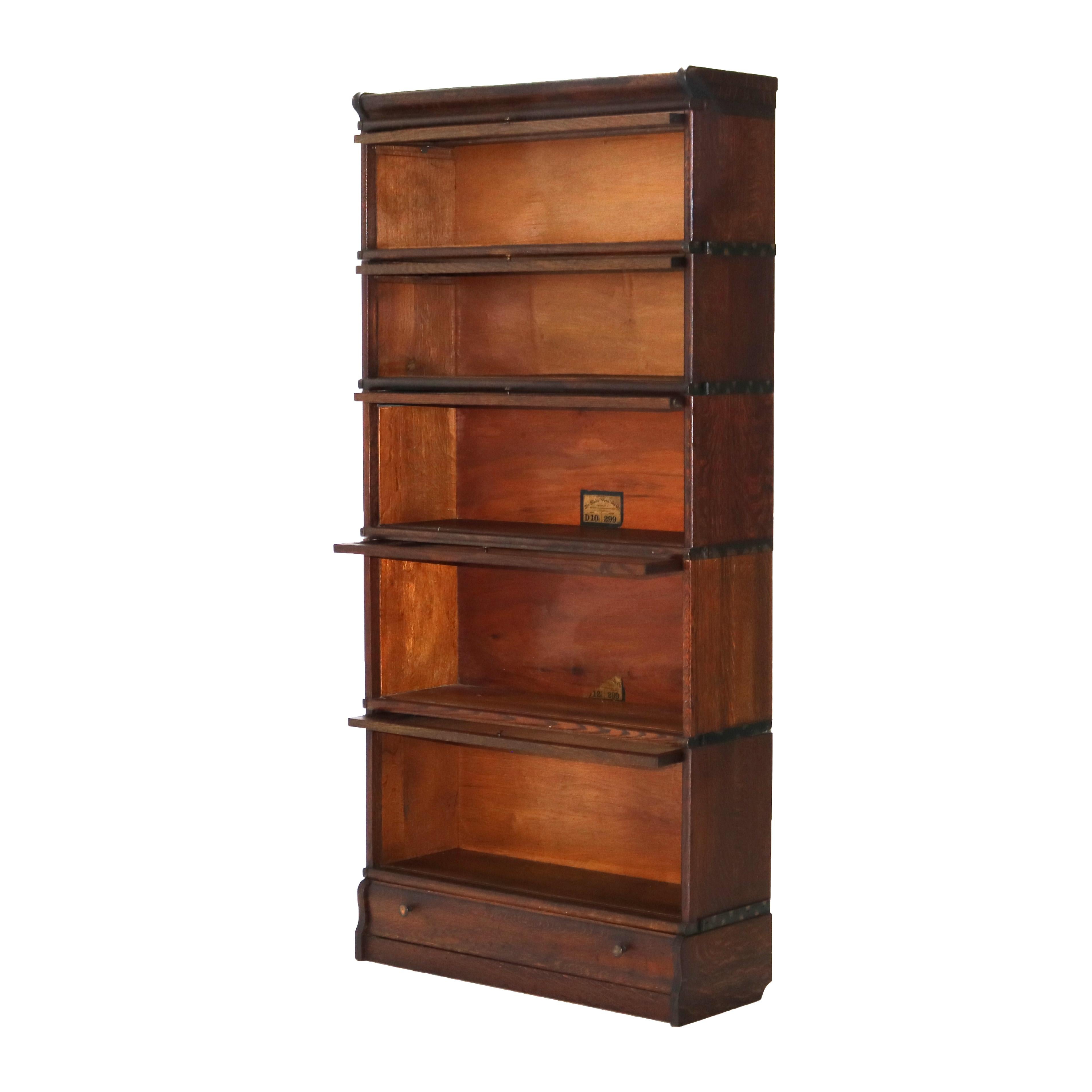 ***Reduced In-House Delivery Rates - Click on “Ask Seller” to Request a Quote***

Antique Globe Wernicke Arts & Crafts Five Stack Oak Barrister Bookcase with Pull-Out Glass Doors and Ogee Base with Drawer c1920


Measures - overall 72 1/8
