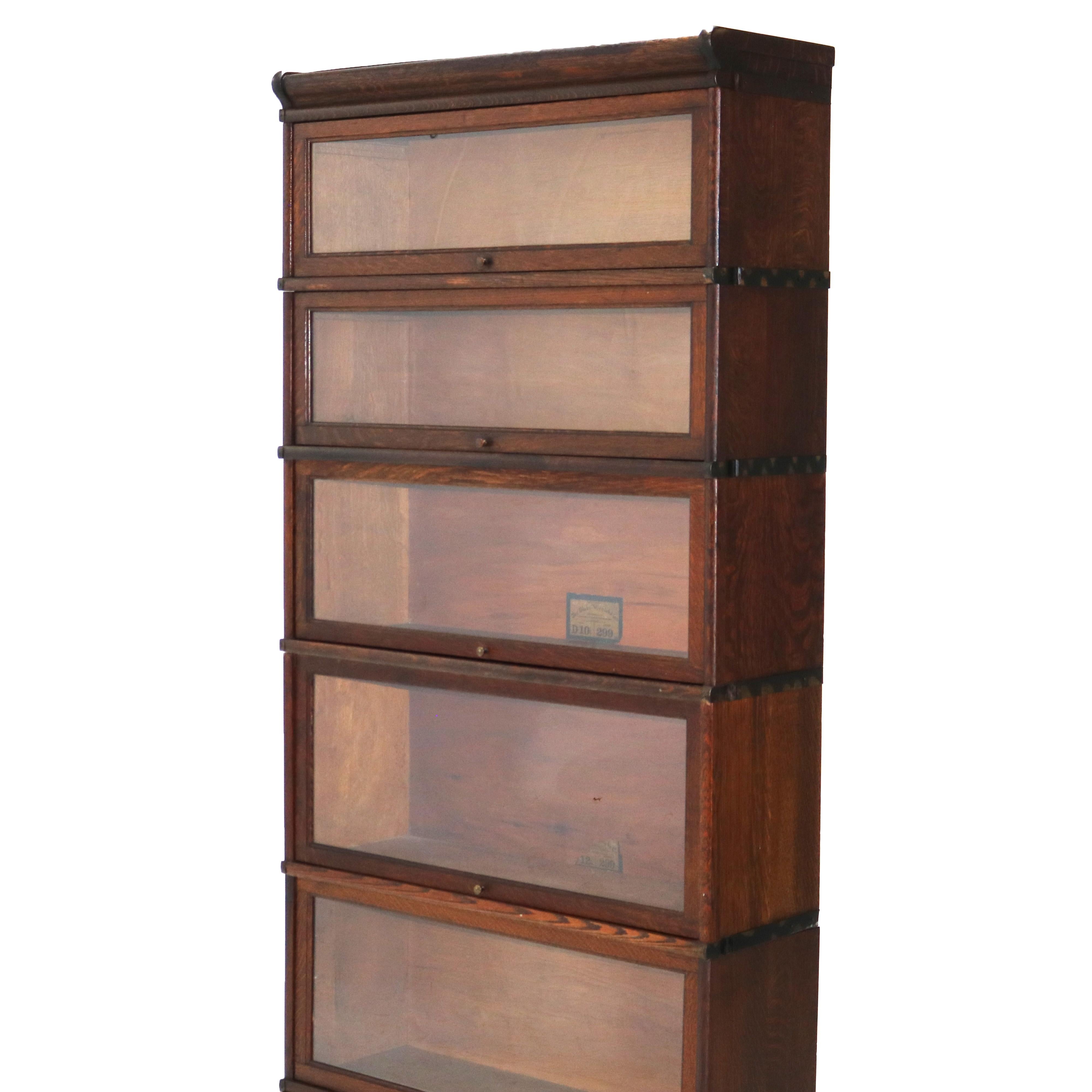20th Century Antique Globe Wernicke Arts & Crafts Five Stack Oak Barrister Bookcase c1920