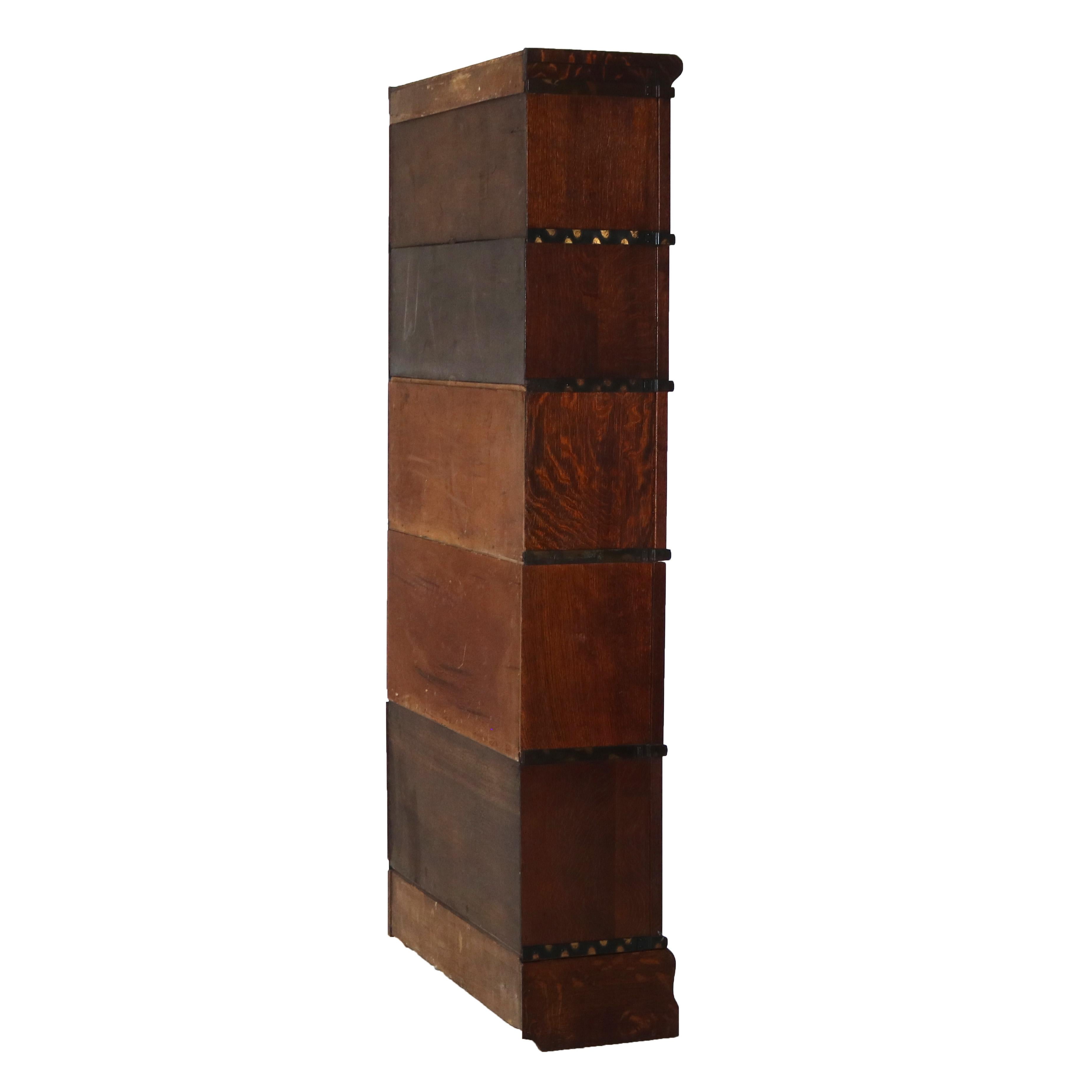 Antique Globe Wernicke Arts & Crafts Five Stack Oak Barrister Bookcase c1920 5
