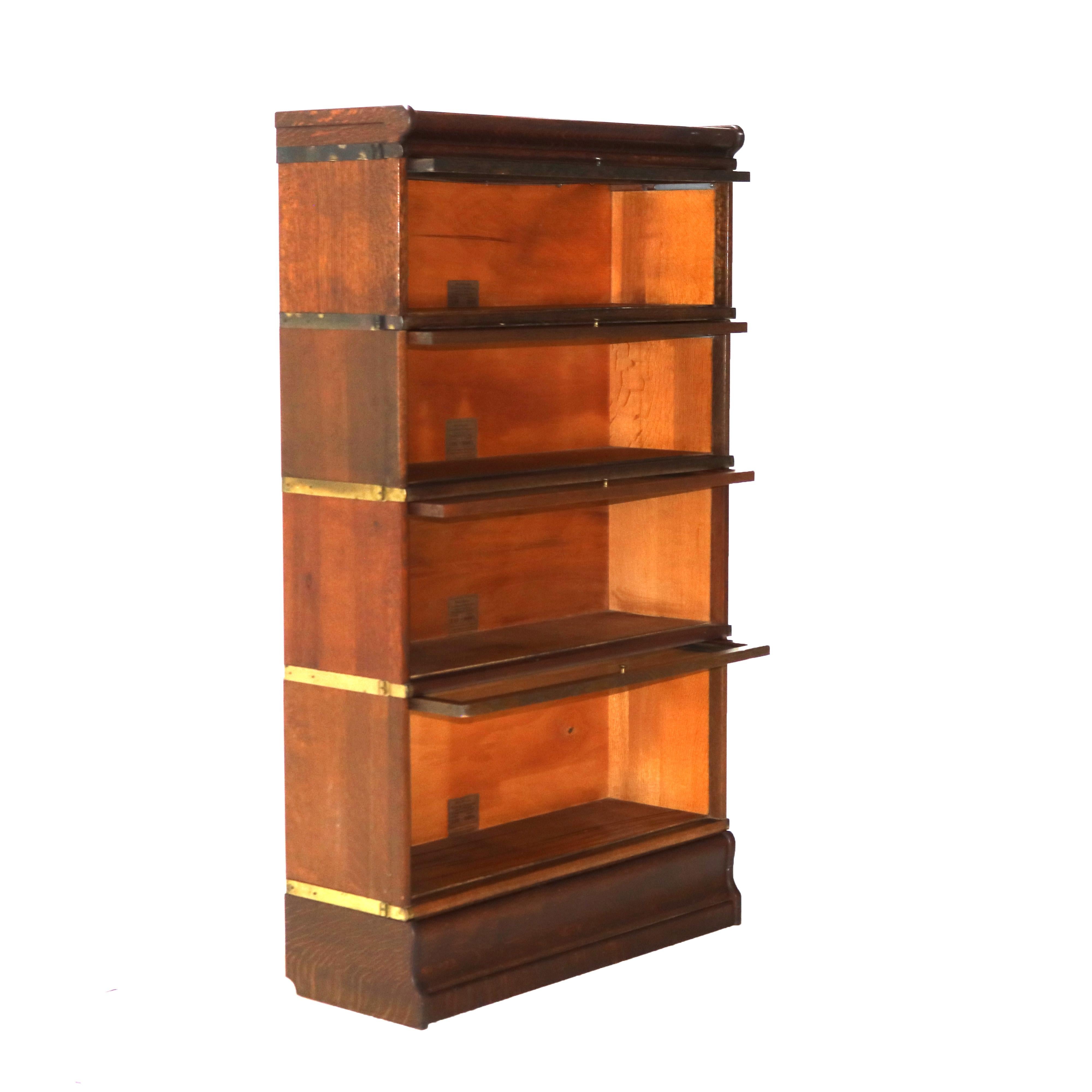 Antique Globe Wernicke Arts & Crafts Four Stack Oak Barrister Bookcase c1920 8