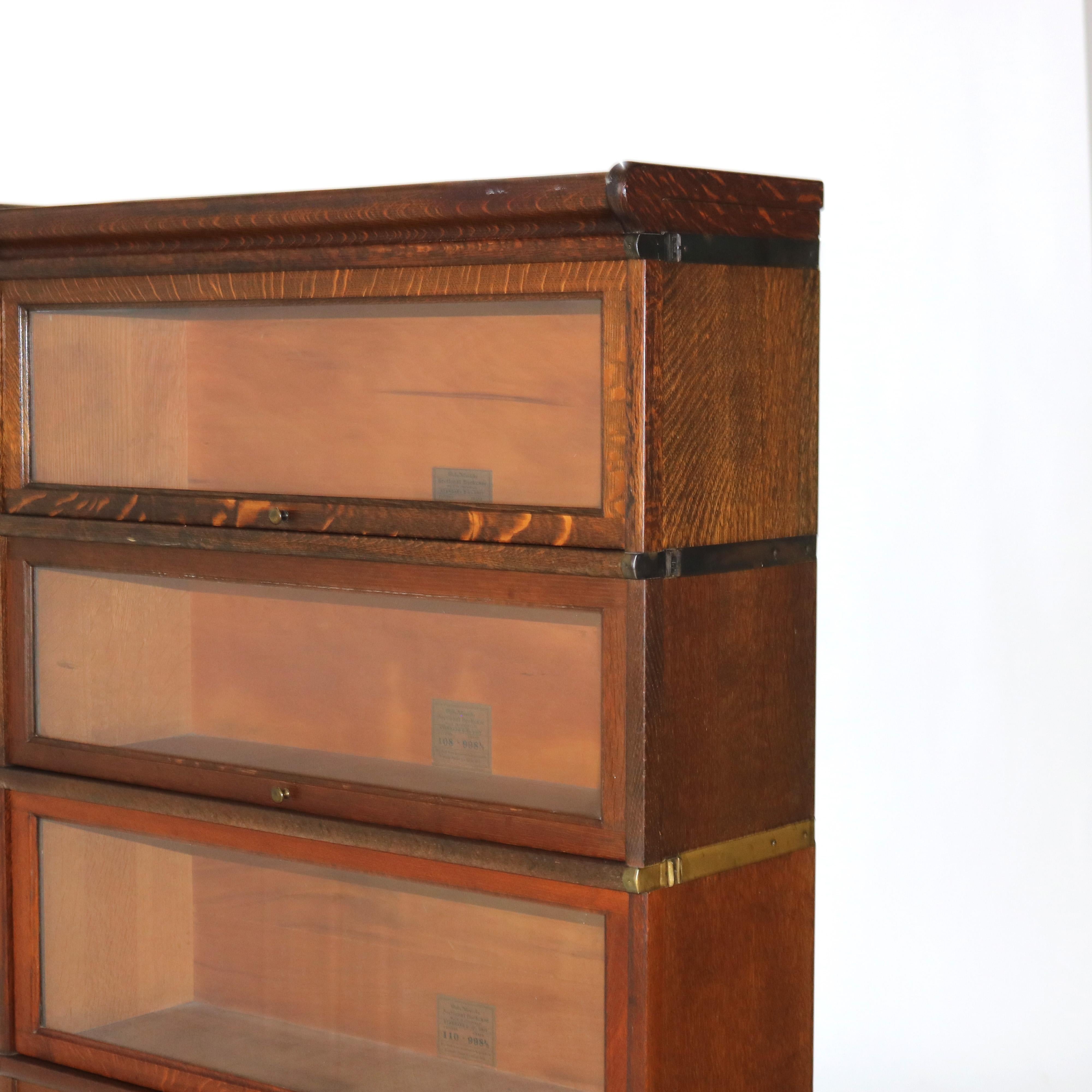 Arts and Crafts Antique Globe Wernicke Arts & Crafts Four Stack Oak Barrister Bookcase c1920