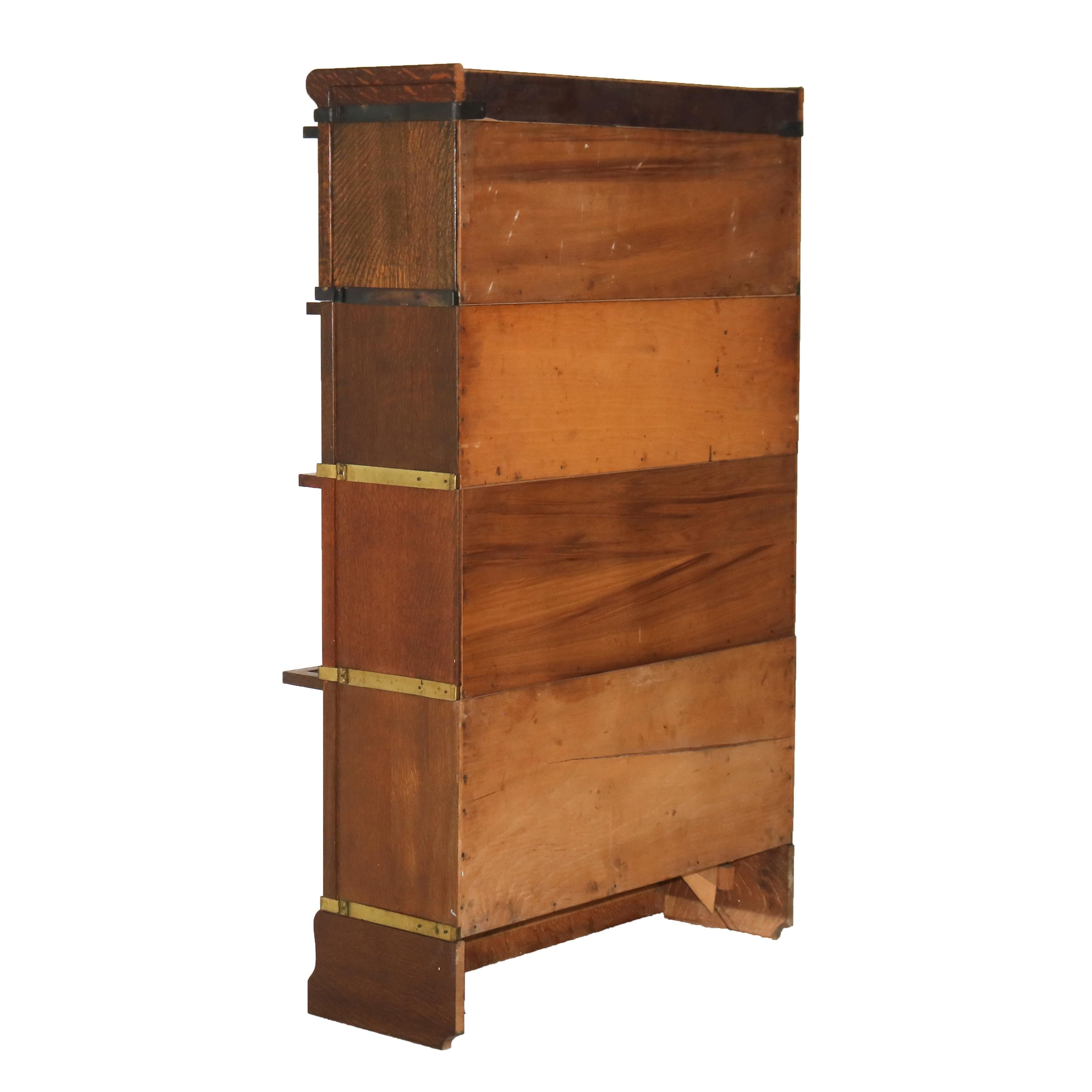 Antique Globe Wernicke Arts & Crafts Four Stack Oak Barrister Bookcase c1920 3