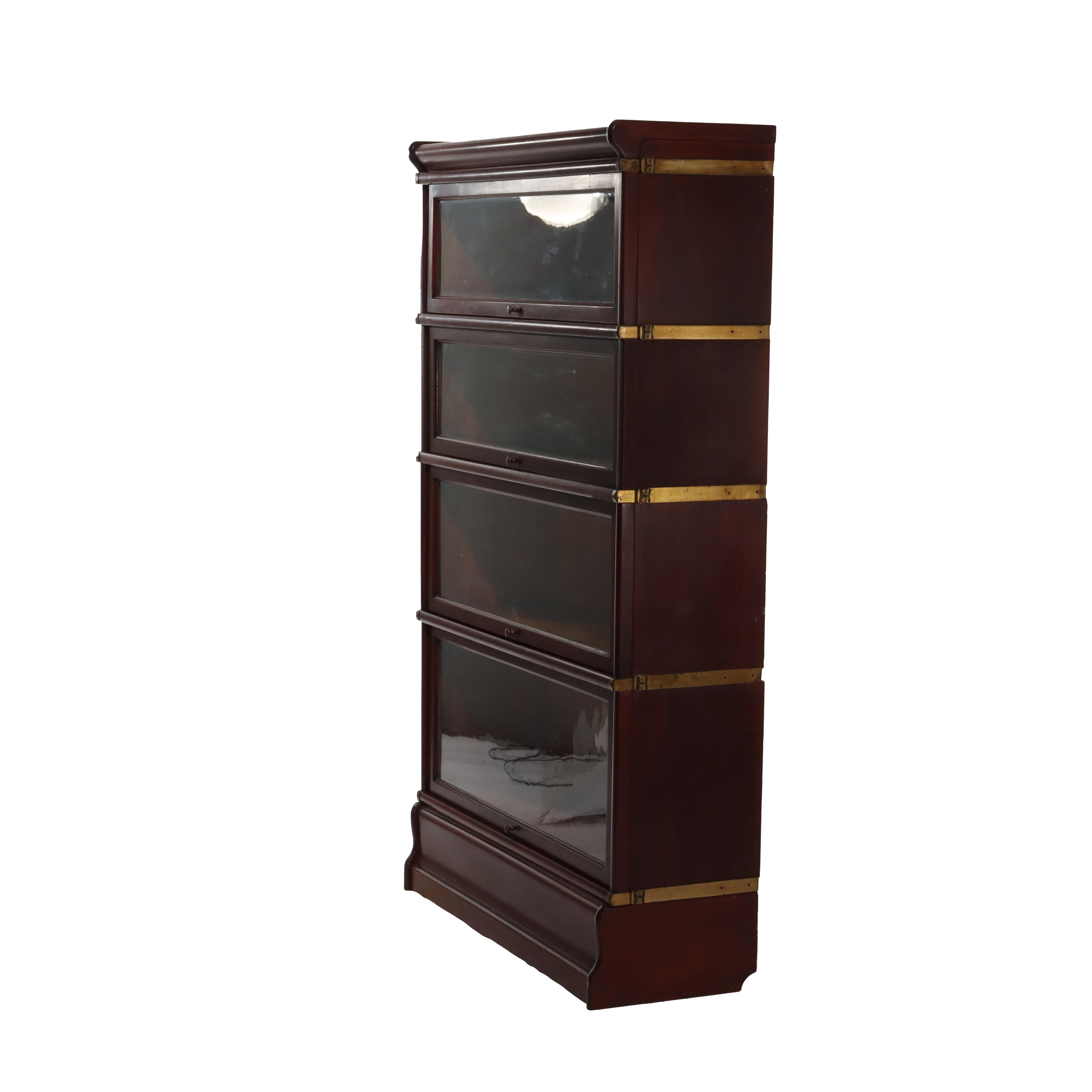 Antique Globe Wernicke Arts & Crafts Mahogany 4-Stack Barrister Bookcase C1920 For Sale 1