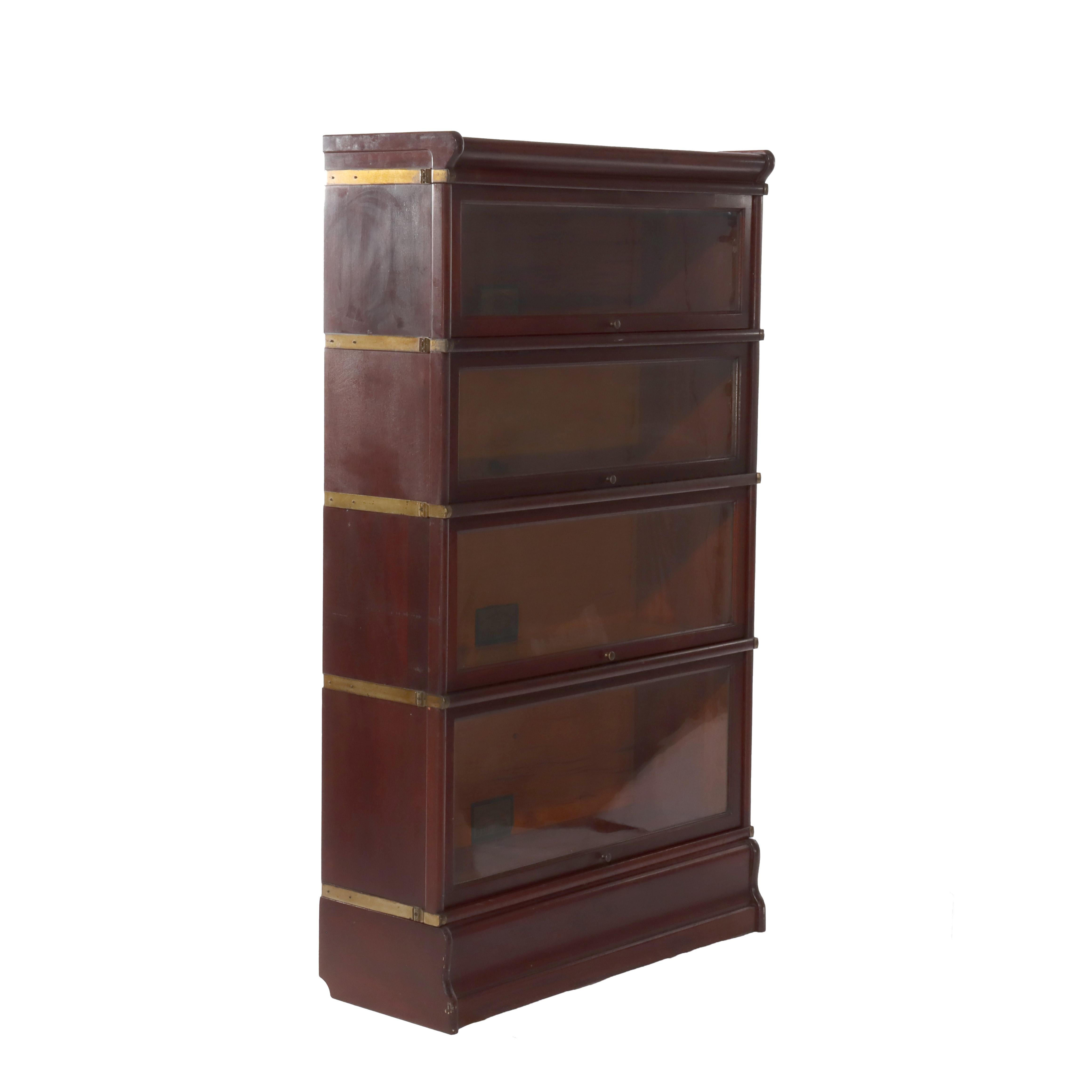 Antique Globe Wernicke Arts & Crafts Mahogany 4-Stack Barrister Bookcase C1920 For Sale 4