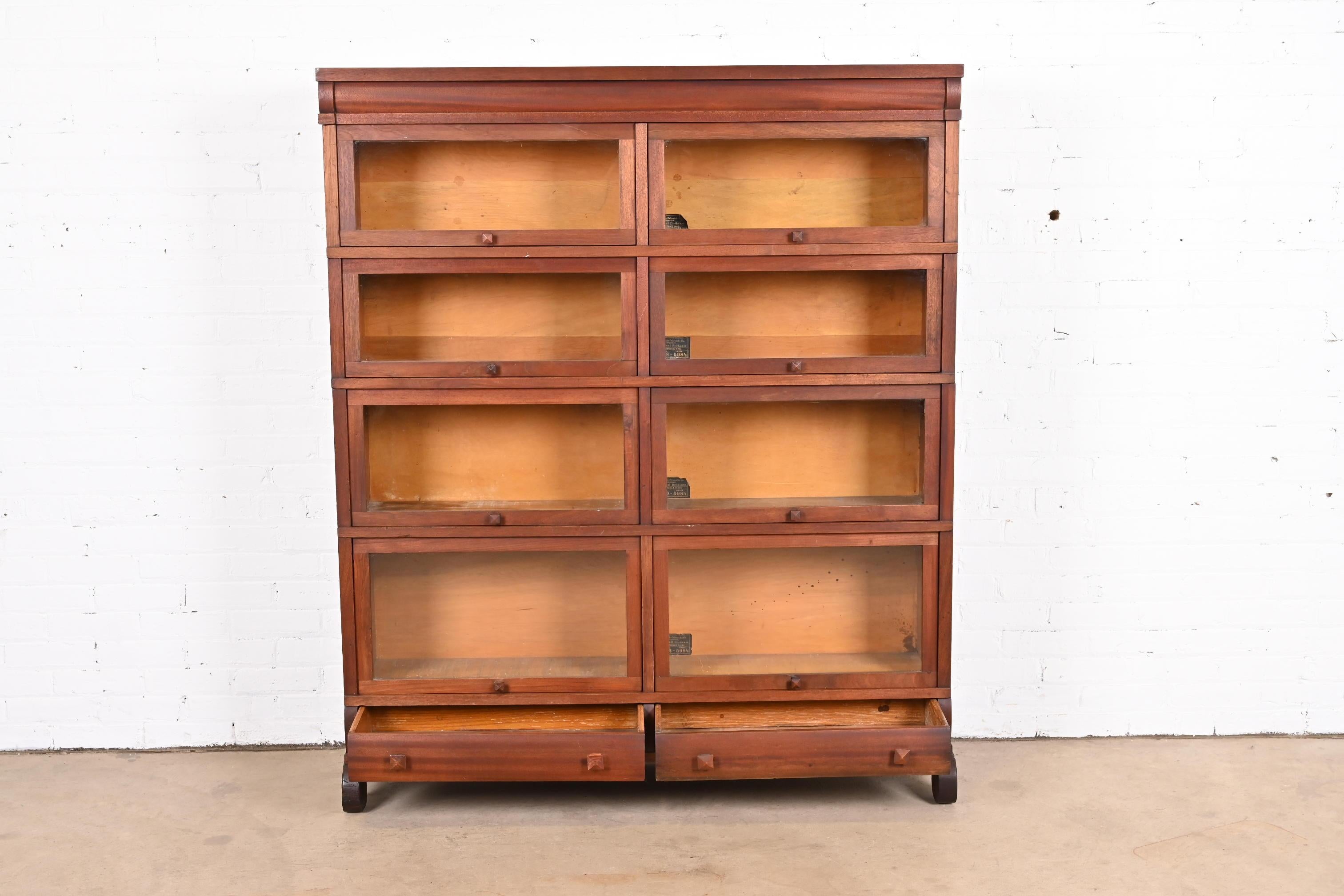 Antique Globe Wernicke Arts & Crafts Mahogany Double Barrister Bookcase 5