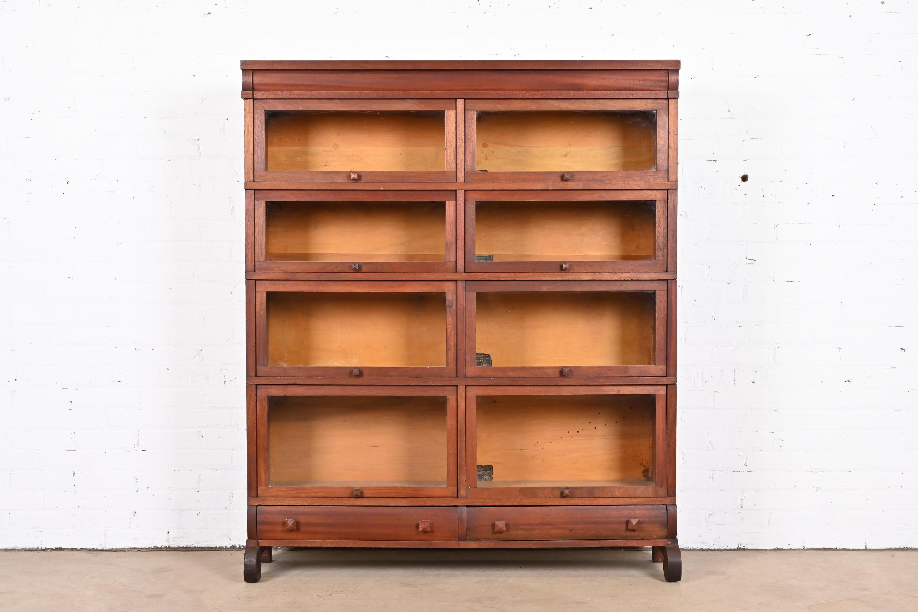 American Antique Globe Wernicke Arts & Crafts Mahogany Double Barrister Bookcase