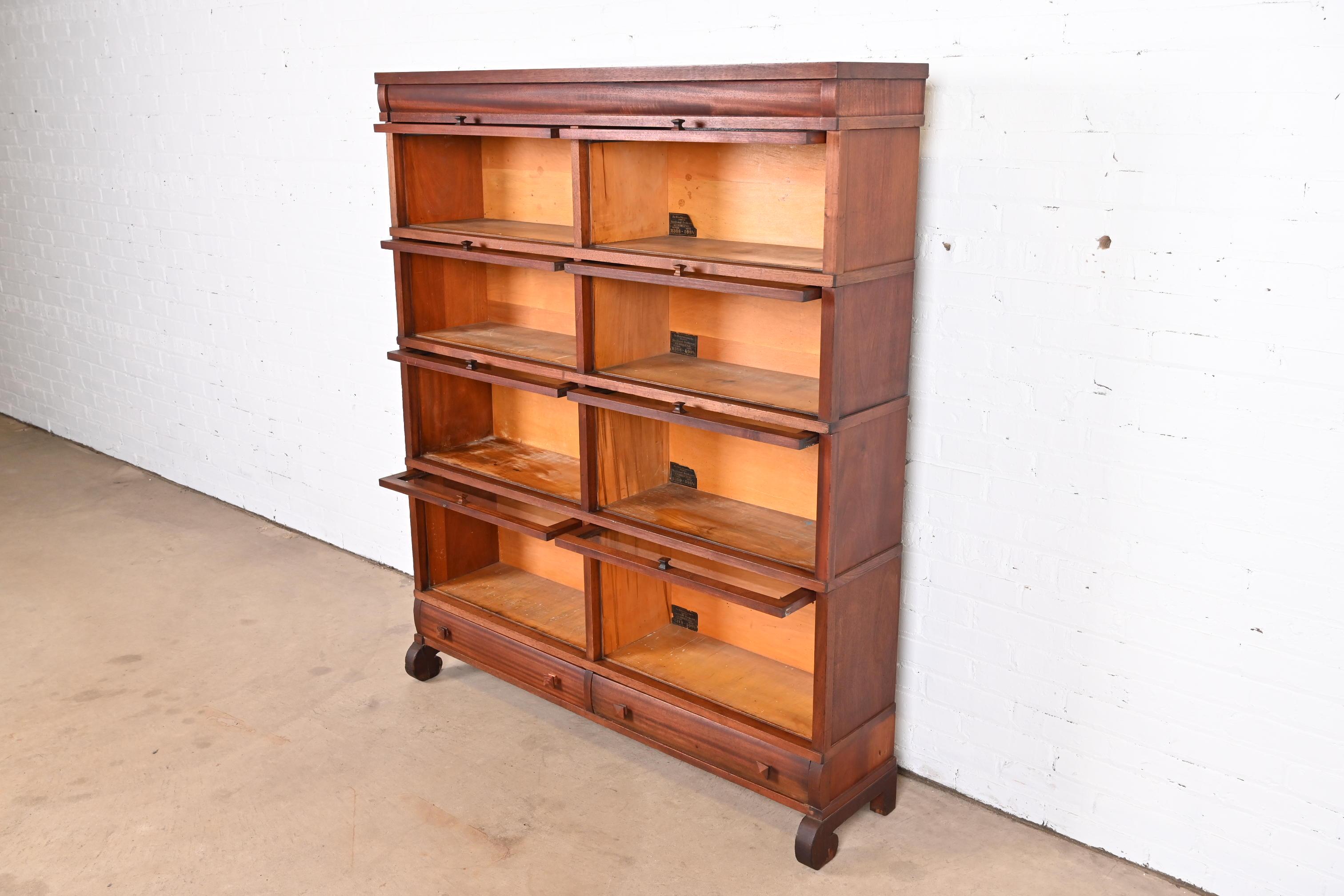 Antique Globe Wernicke Arts & Crafts Mahogany Double Barrister Bookcase 1