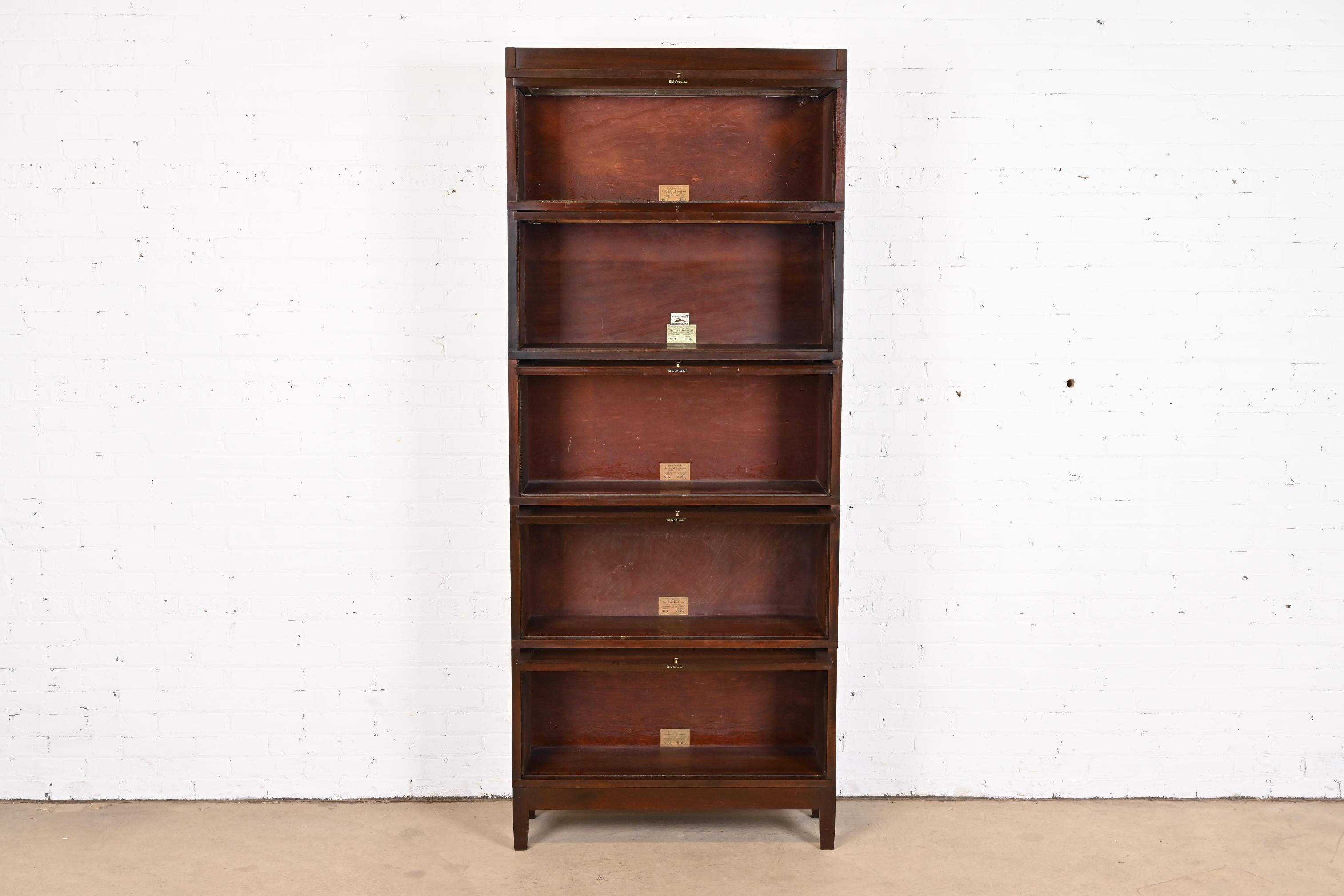 19th Century Antique Globe Wernicke Arts & Crafts Mahogany Five-Stack Barrister Bookcase For Sale