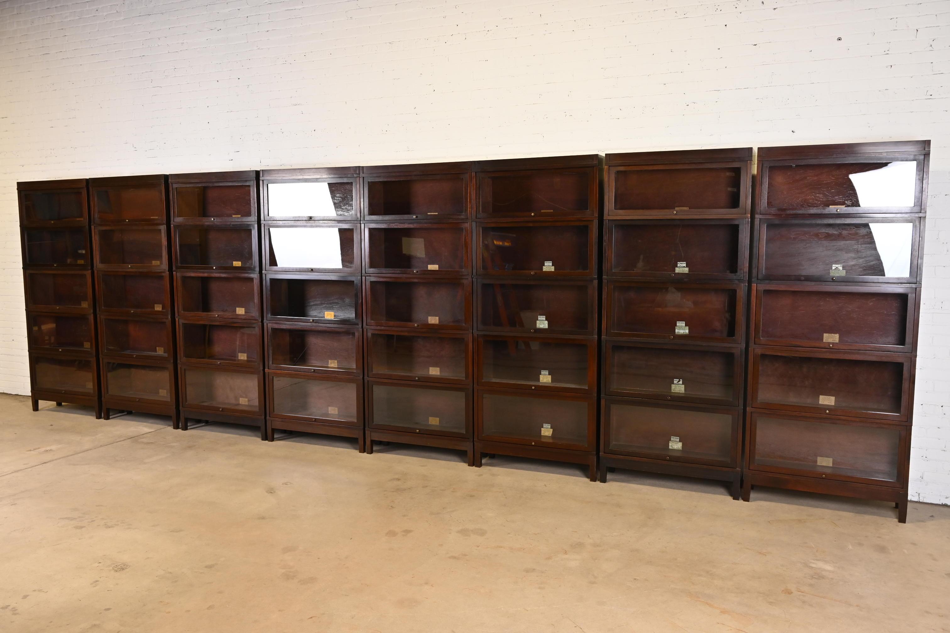 Antique Globe Wernicke Arts & Crafts Mahogany Five-Stack Barrister Bookcases For Sale 6