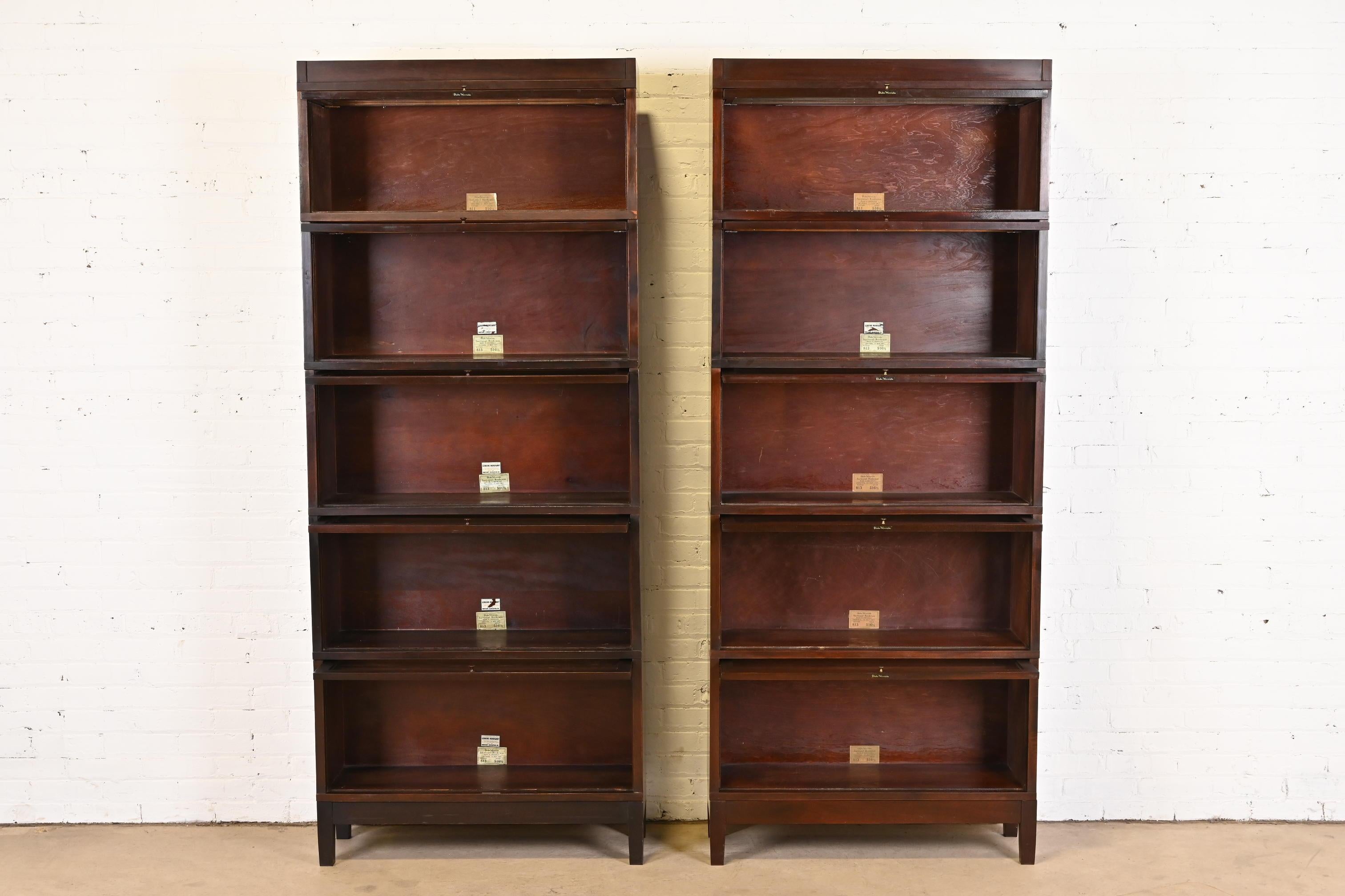 19th Century Antique Globe Wernicke Arts & Crafts Mahogany Five-Stack Barrister Bookcases