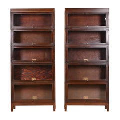 Antique Globe Wernicke Arts & Crafts Mahogany Five-Stack Barrister Bookcases