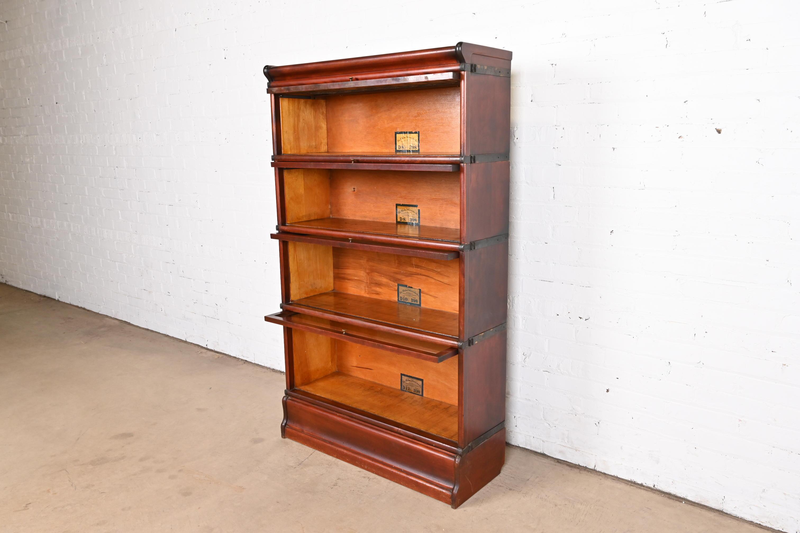 Early 20th Century Antique Globe Wernicke Arts & Crafts Mahogany Four-Stack Barrister Bookcase For Sale