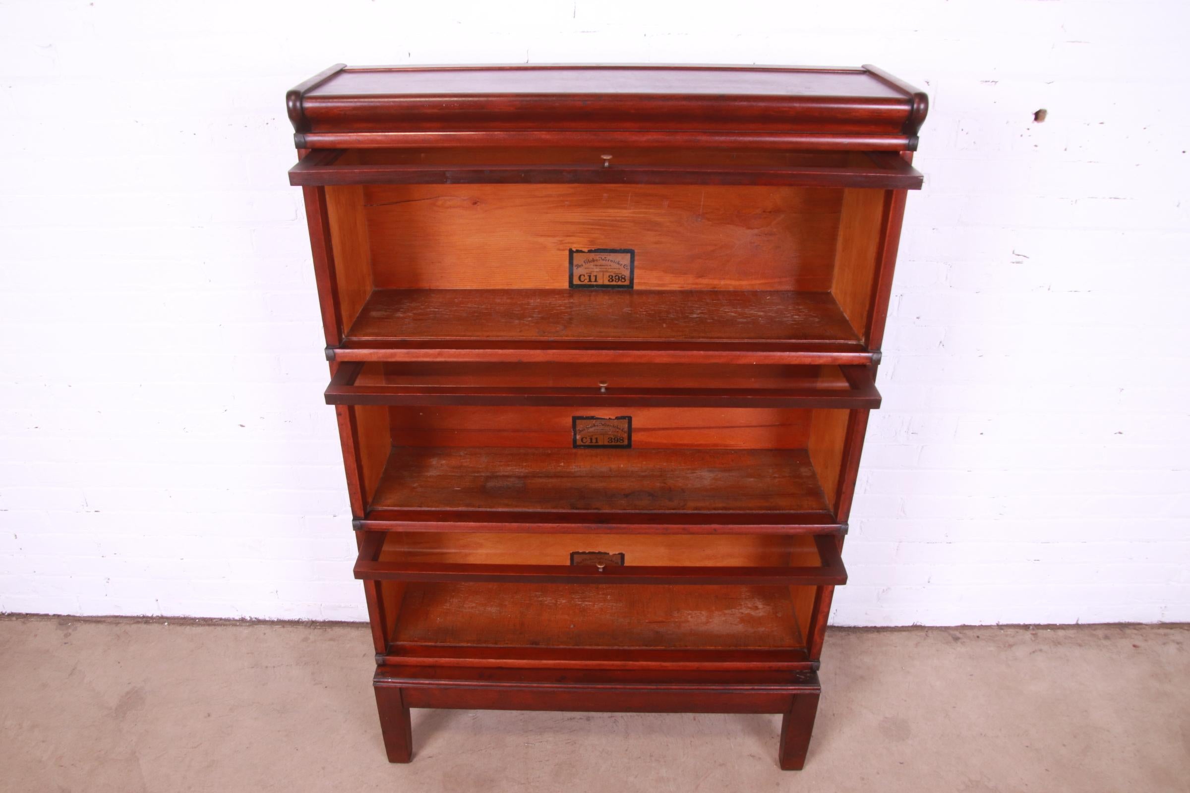 Antique Globe Wernicke Arts & Crafts Mahogany Three-Stack Barrister Bookcase 3