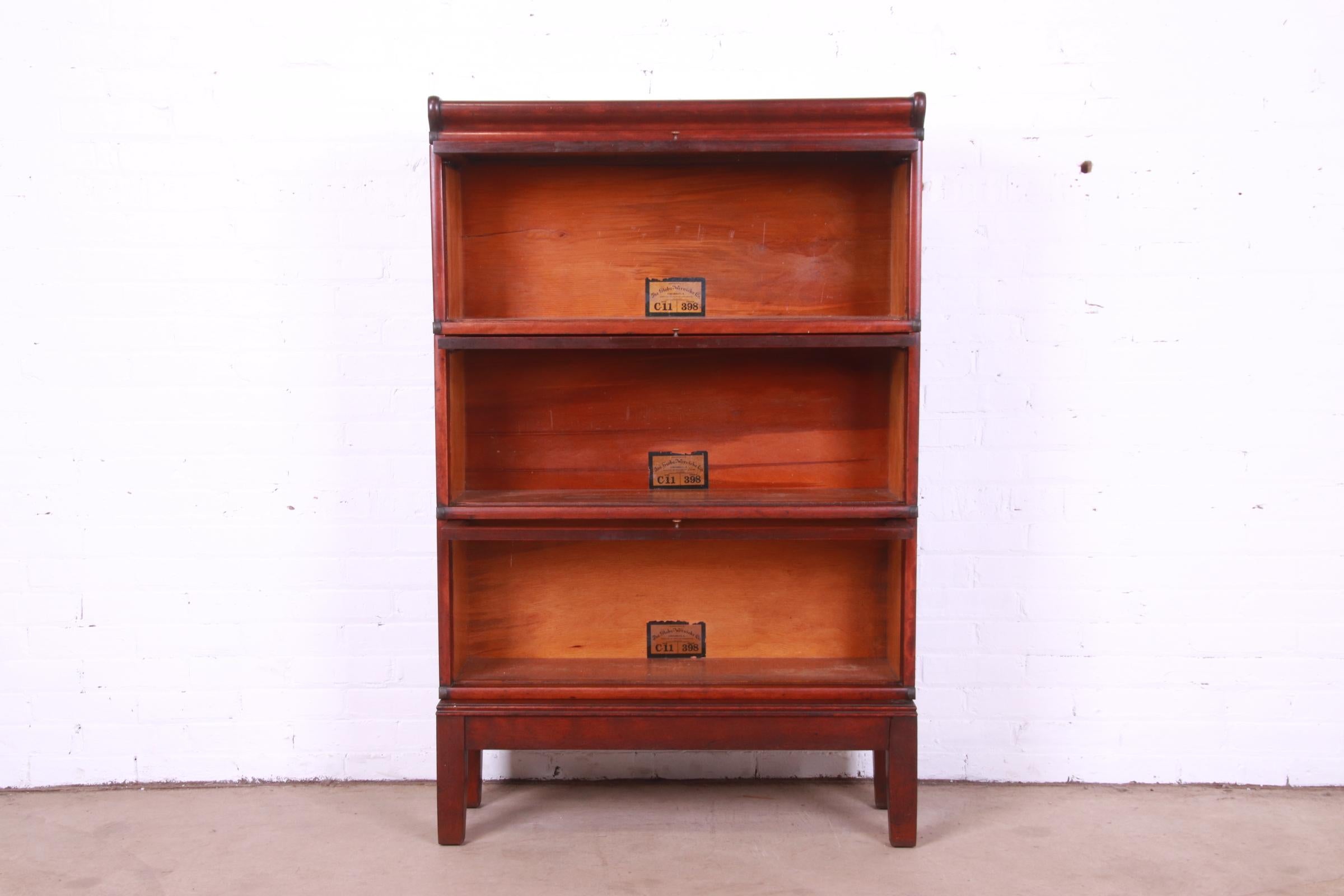 Antique Globe Wernicke Arts & Crafts Mahogany Three-Stack Barrister Bookcase 4