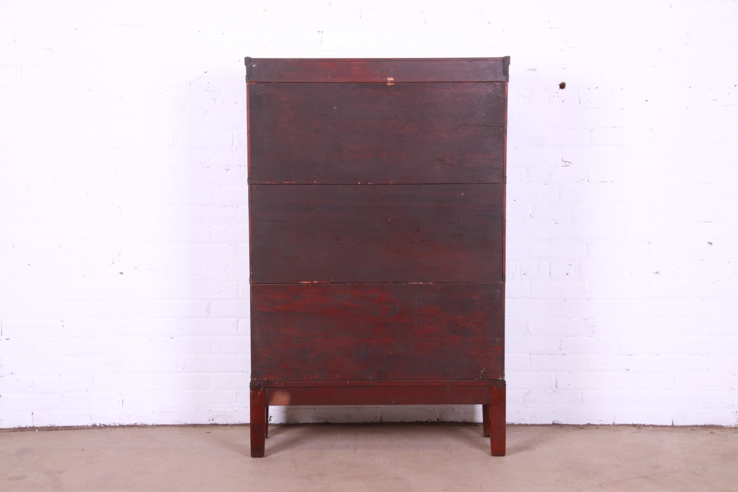 Antique Globe Wernicke Arts & Crafts Mahogany Three-Stack Barrister Bookcase 7