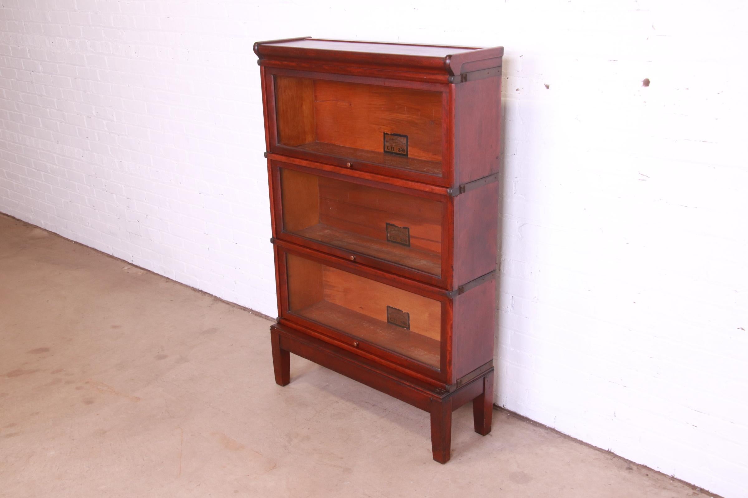 Arts and Crafts Antique Globe Wernicke Arts & Crafts Mahogany Three-Stack Barrister Bookcase