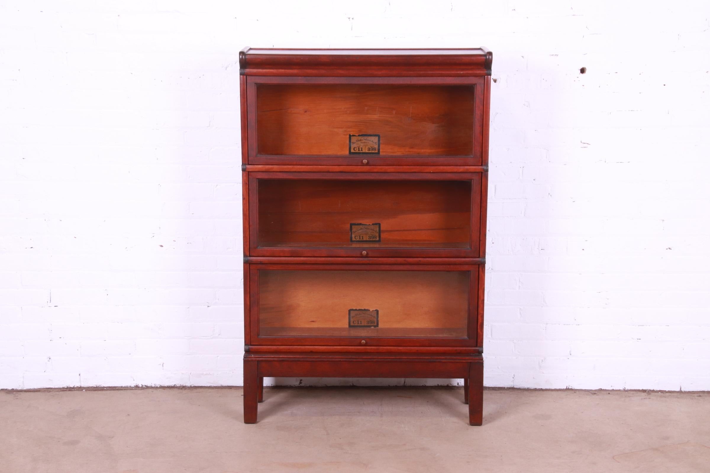 American Antique Globe Wernicke Arts & Crafts Mahogany Three-Stack Barrister Bookcase
