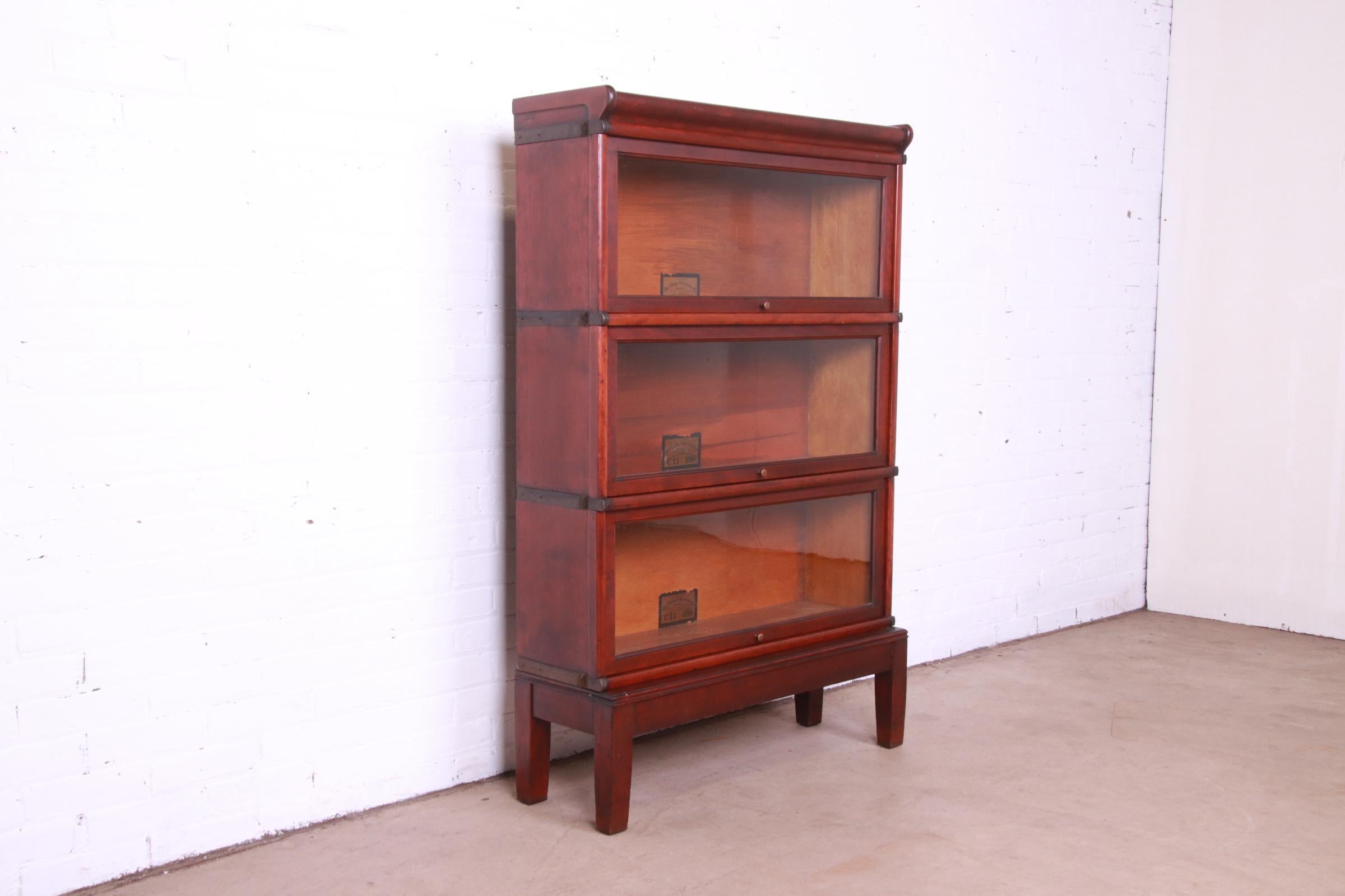 19th Century Antique Globe Wernicke Arts & Crafts Mahogany Three-Stack Barrister Bookcase