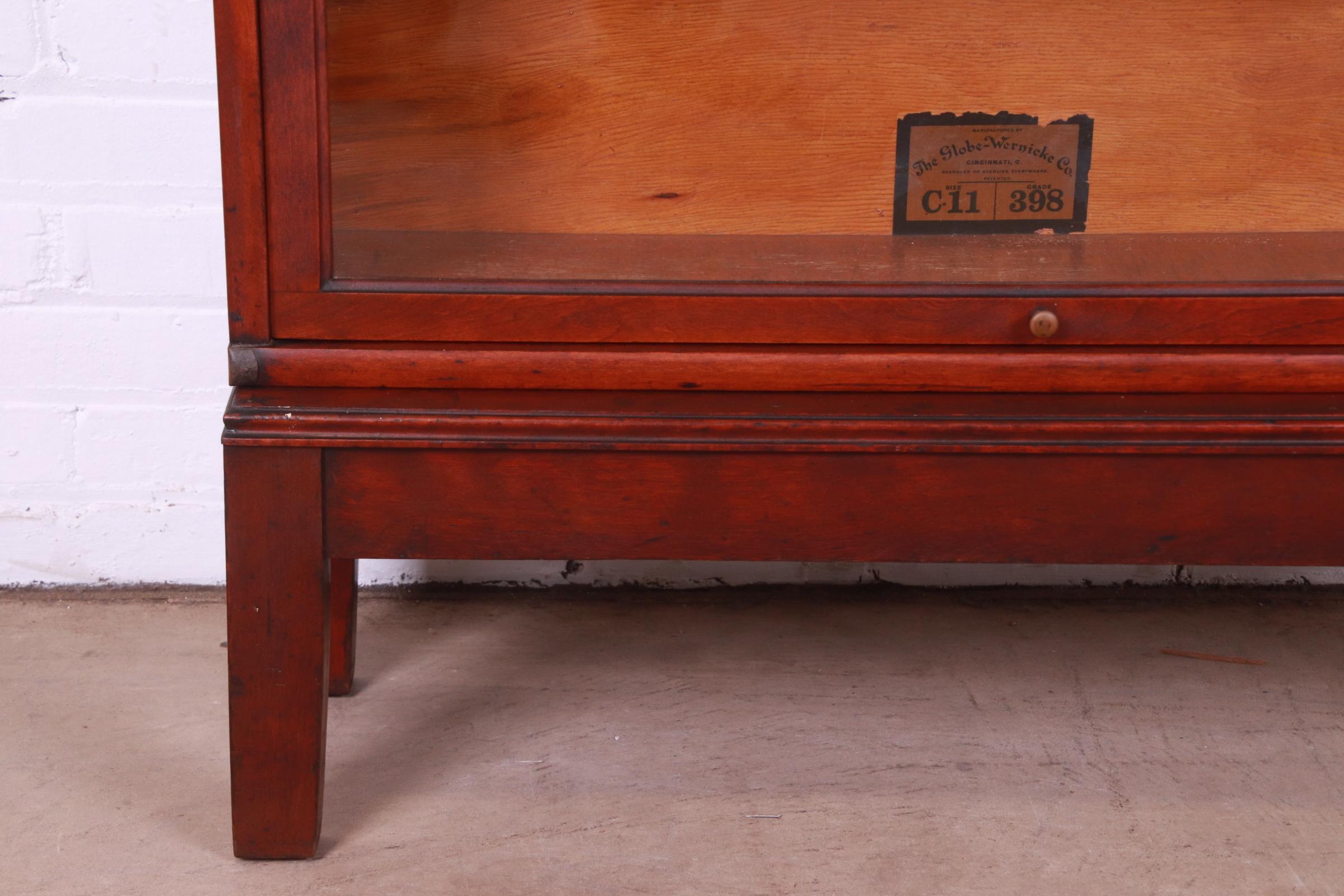 Antique Globe Wernicke Arts & Crafts Mahogany Three-Stack Barrister Bookcase 1