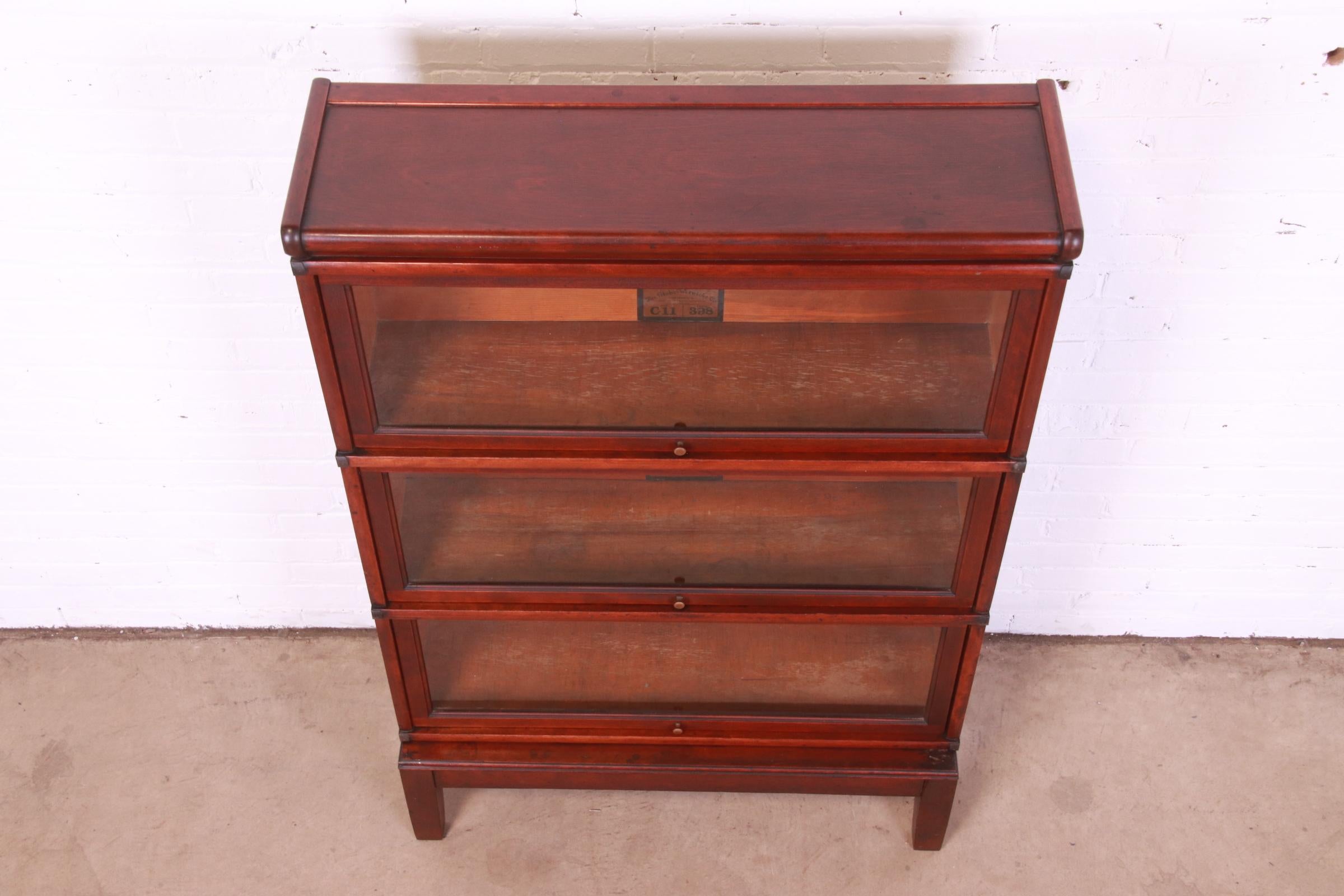 Antique Globe Wernicke Arts & Crafts Mahogany Three-Stack Barrister Bookcase 2