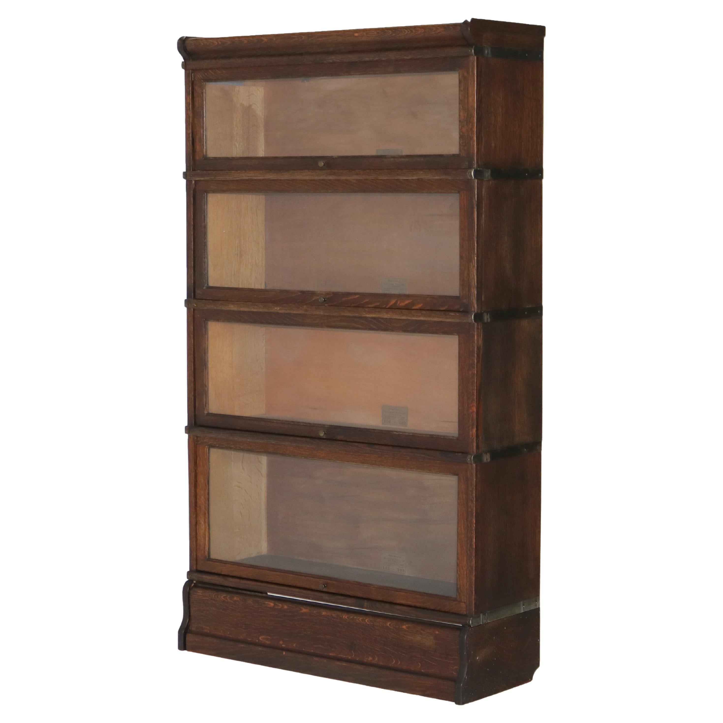Antique Globe Wernicke Arts & Crafts Mission Oak Four Stack Barrister Bookcase