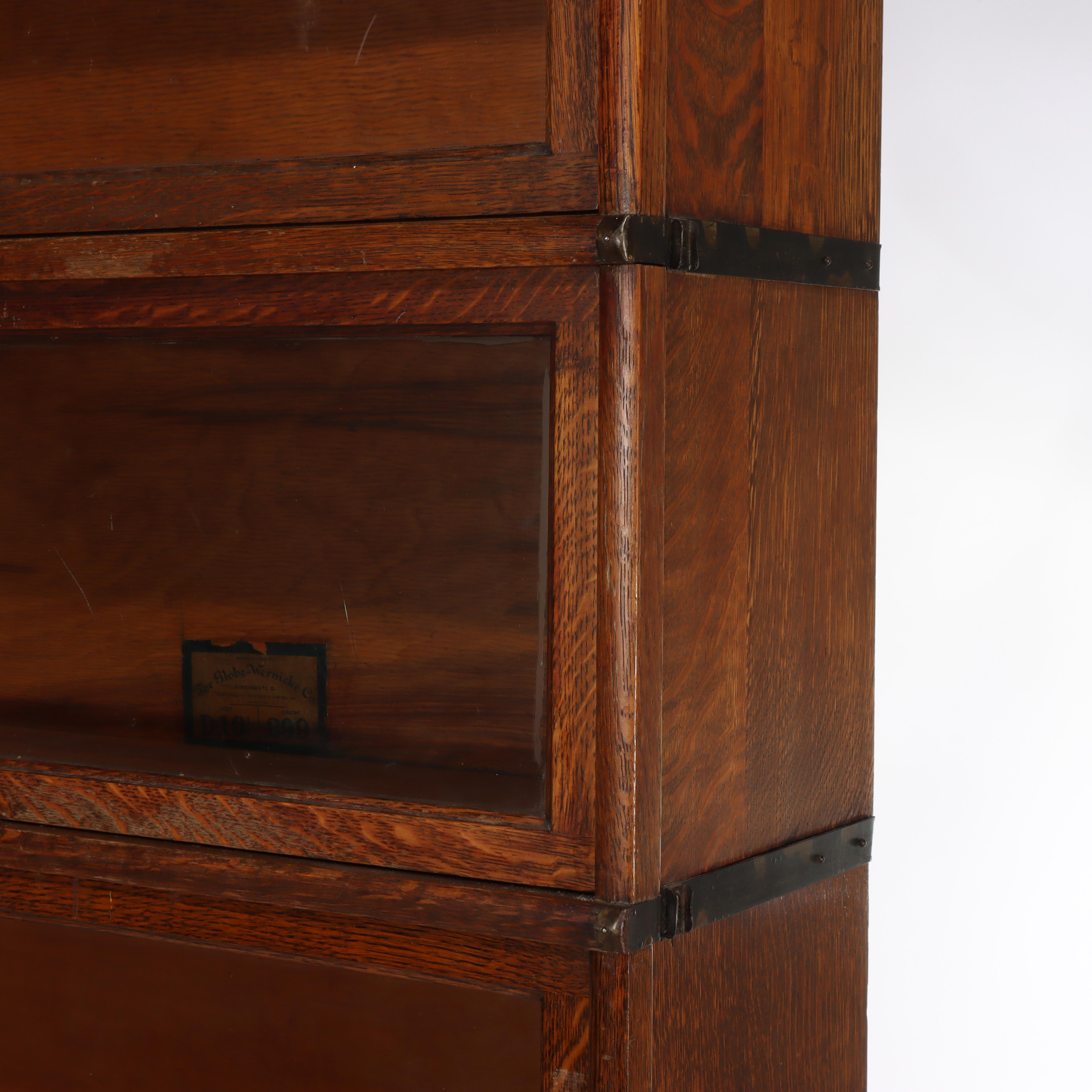 Antique Globe Wernicke Arts & Crafts Mission Oak Stack Barrister Bookcase c1920 siglo XX en venta