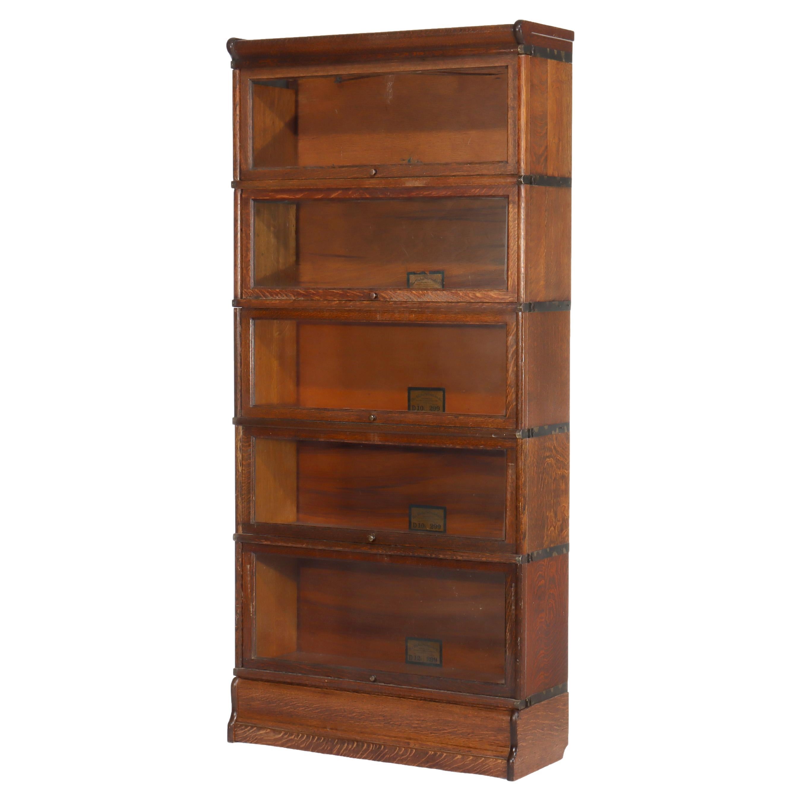 Antique Globe Wernicke Arts 
Crafts Mission Oak Stack Barrister Bookcase c1920