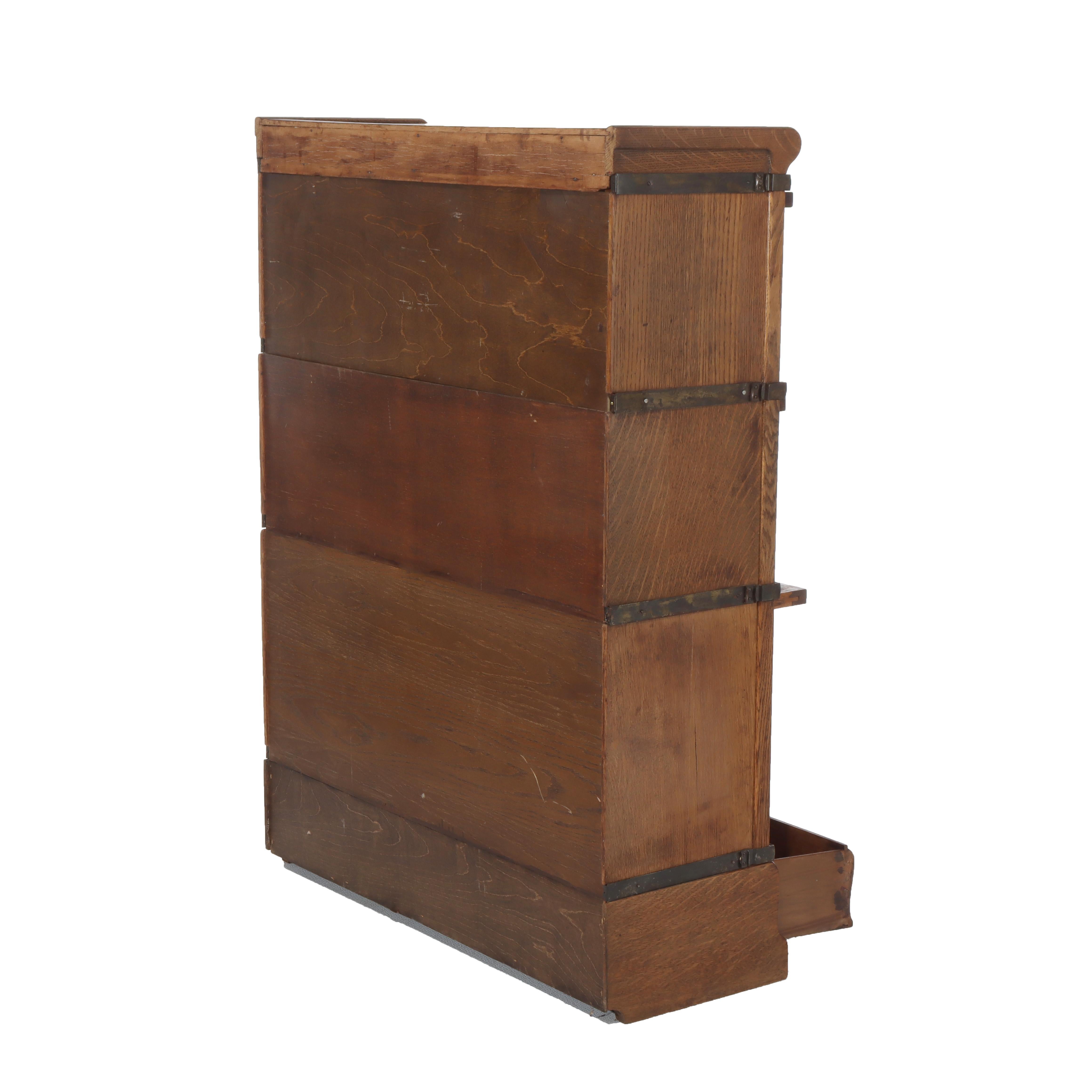 Antique Globe Wernicke Arts & Crafts Oak 3-Stack Barrister Bookcase c1920 For Sale 5
