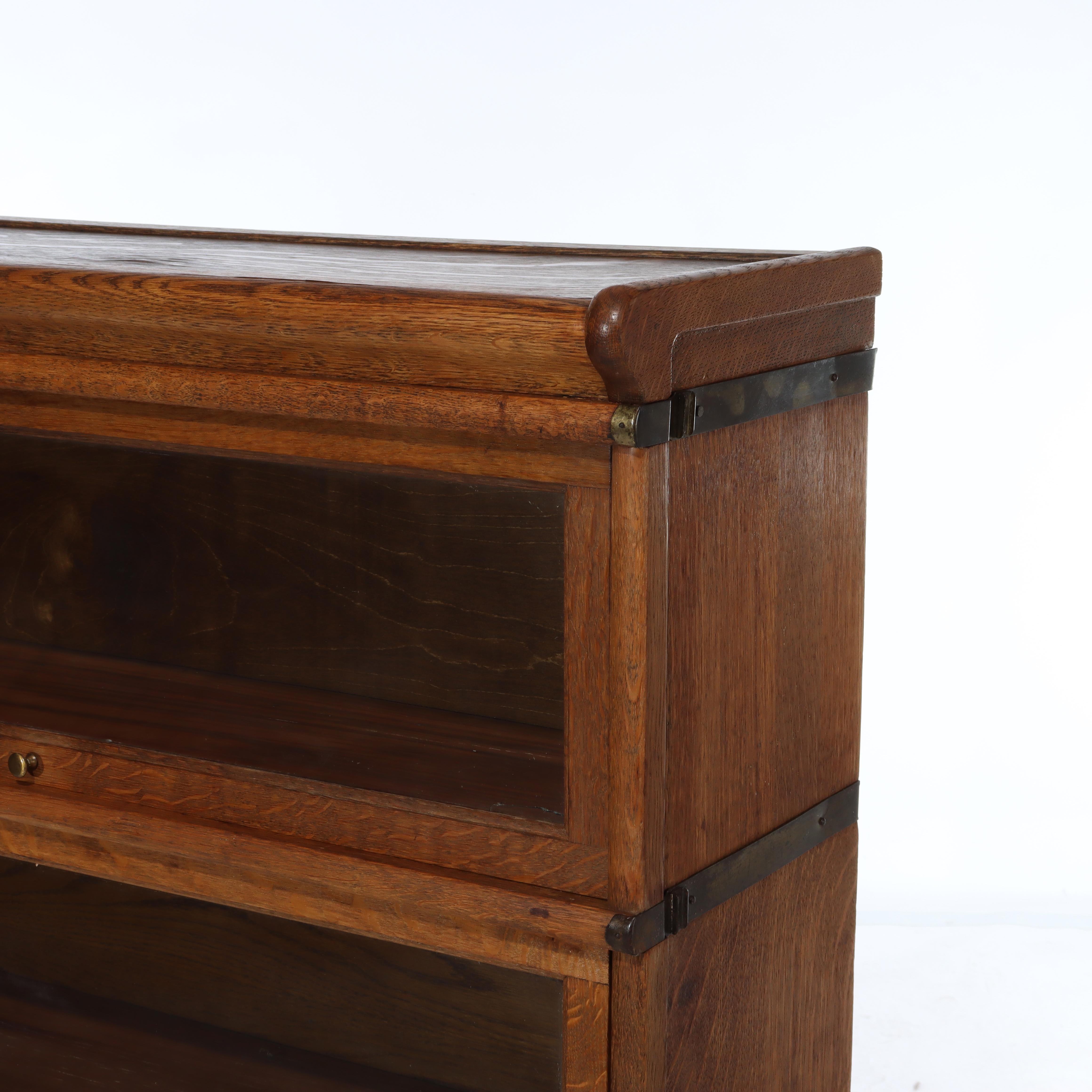 Arts and Crafts Antique Globe Wernicke Arts & Crafts Oak 3-Stack Barrister Bookcase c1920 For Sale