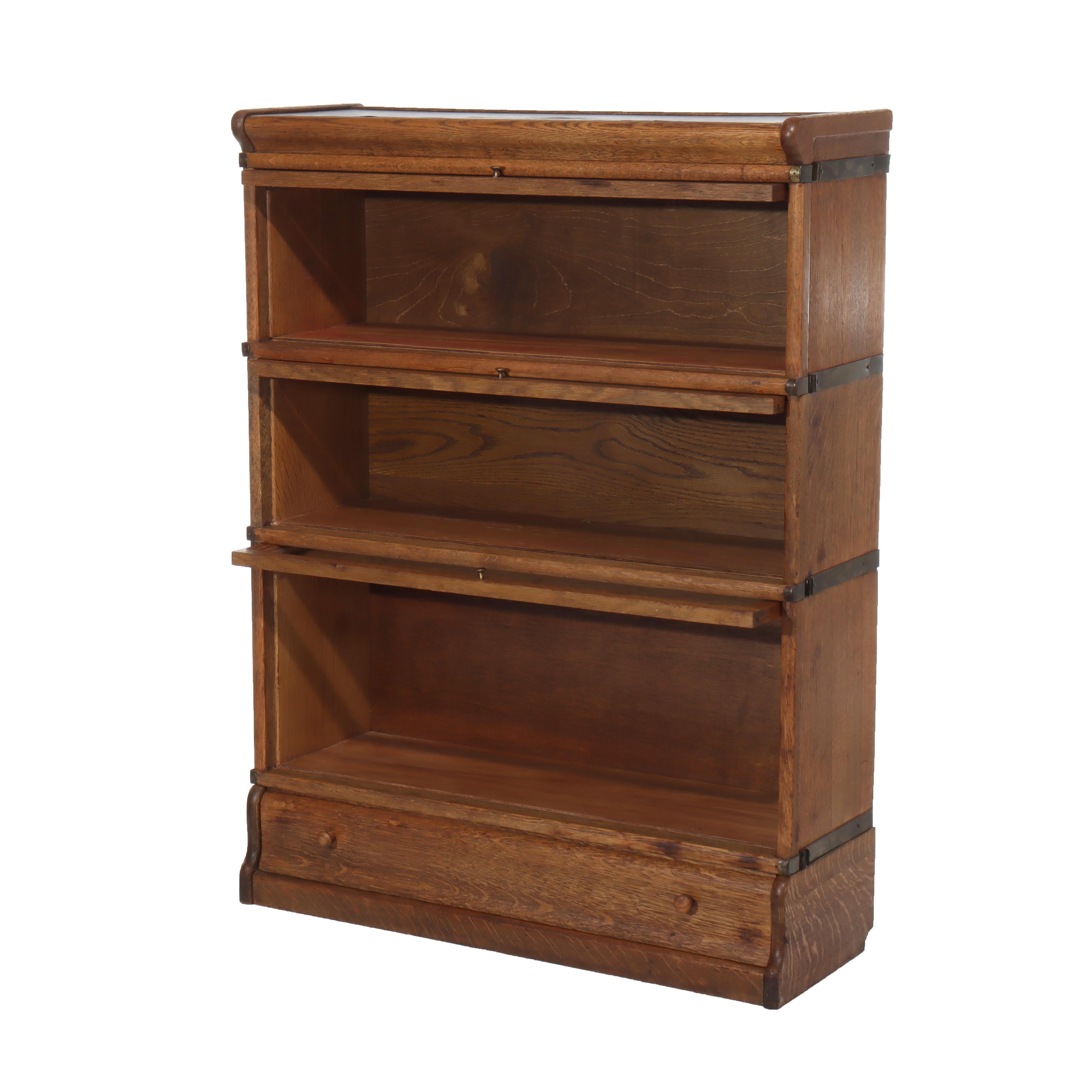 Antique Globe Wernicke Arts & Crafts Oak 3-Stack Barrister Bookcase c1920 For Sale 2