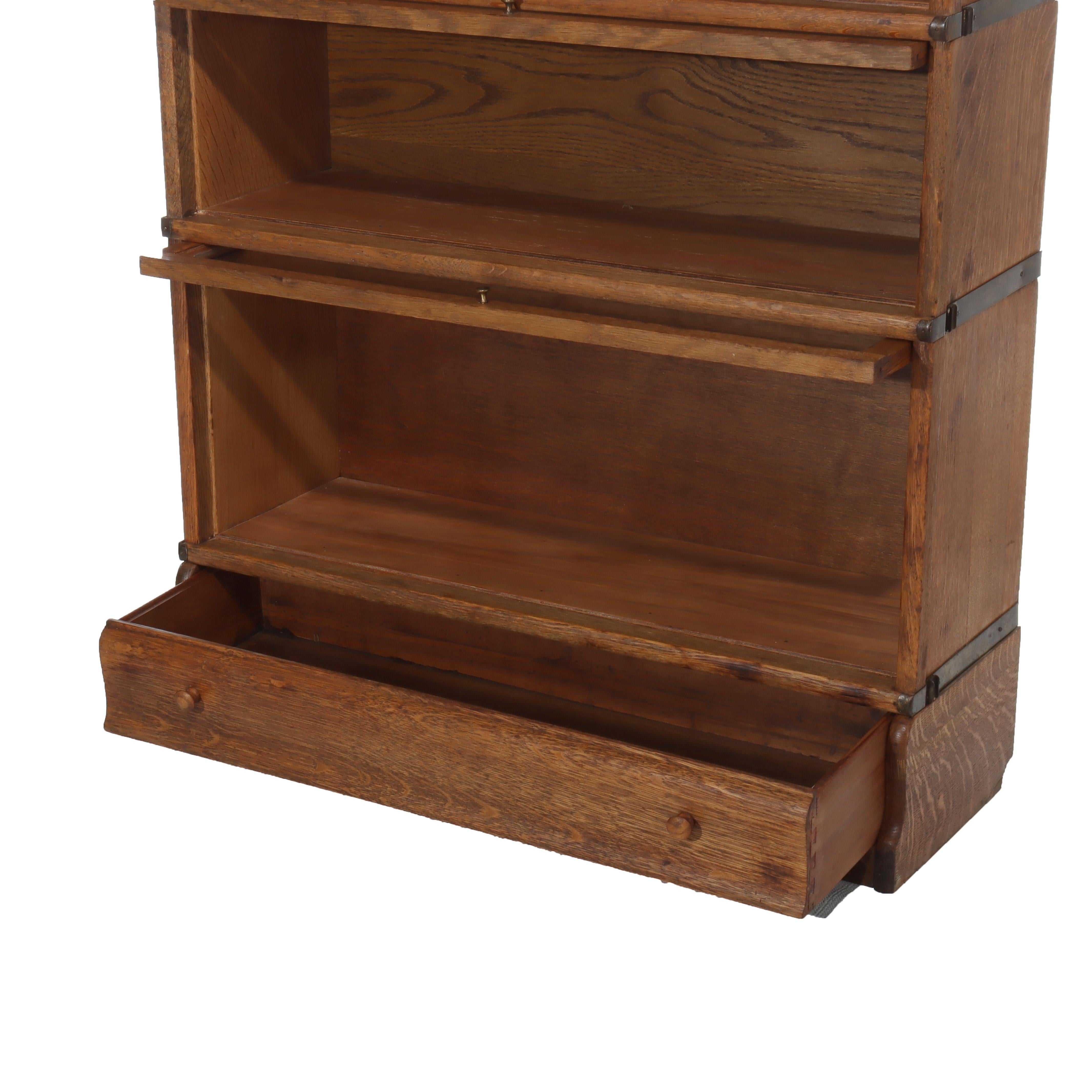 Antique Globe Wernicke Arts & Crafts Oak 3-Stack Barrister Bookcase c1920 For Sale 3