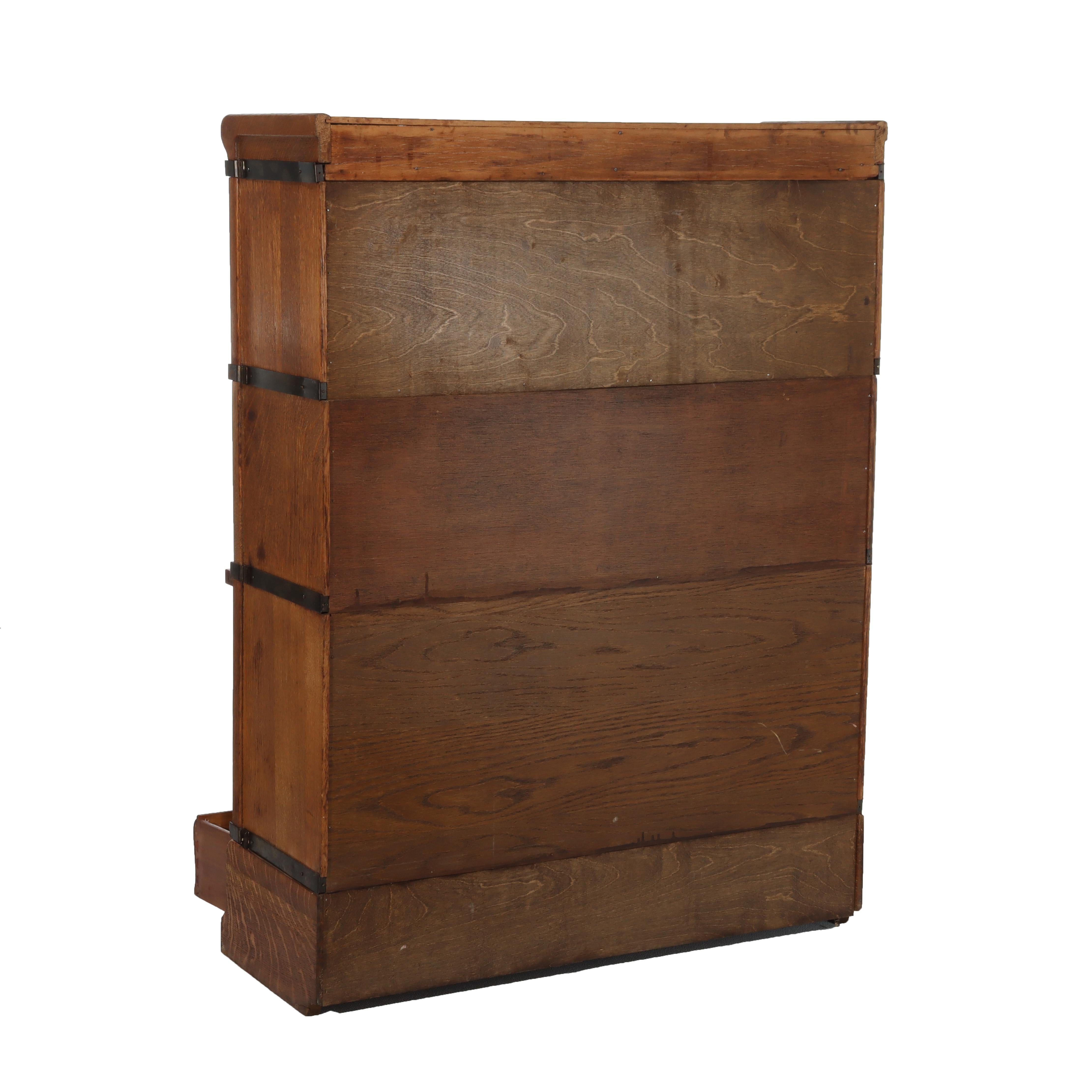 Antique Globe Wernicke Arts & Crafts Oak 3-Stack Barrister Bookcase c1920 For Sale 4