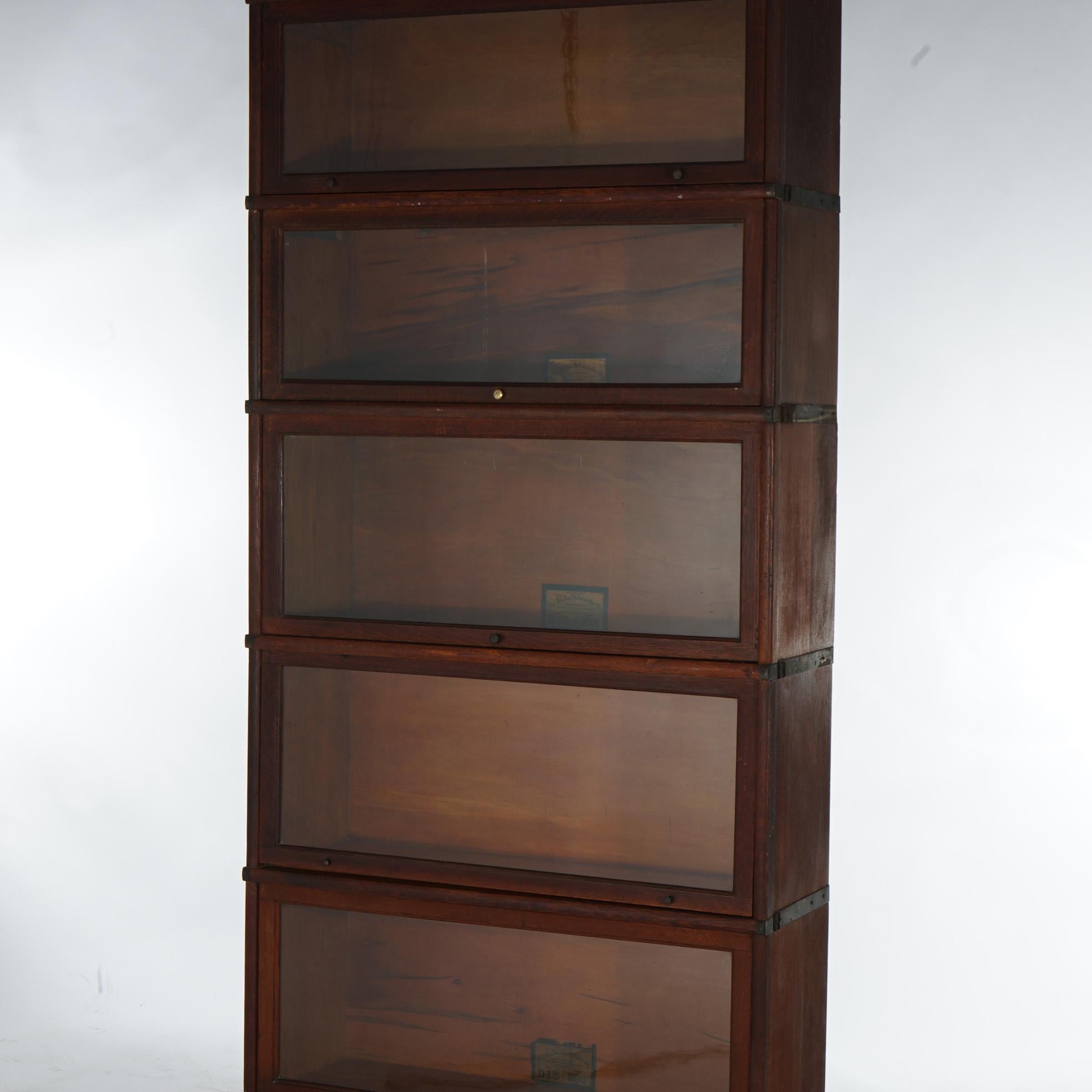 Antique Globe Wernicke Arts & Crafts Oak Five-Stack Barrister Bookcase C1920 5