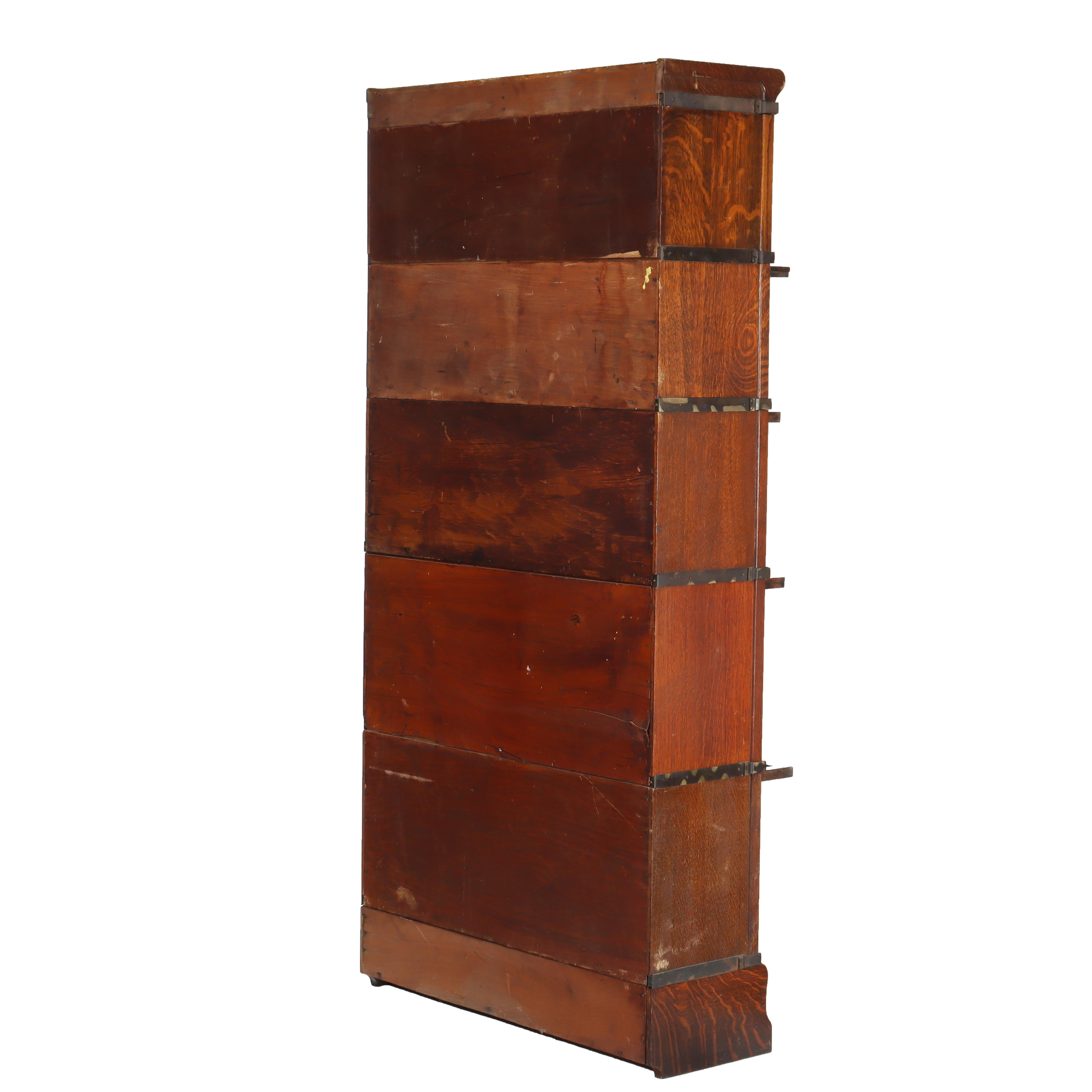 Antique Globe Wernicke Arts & Crafts Oak Five Stack Barrister Bookcase C1920 en venta 4