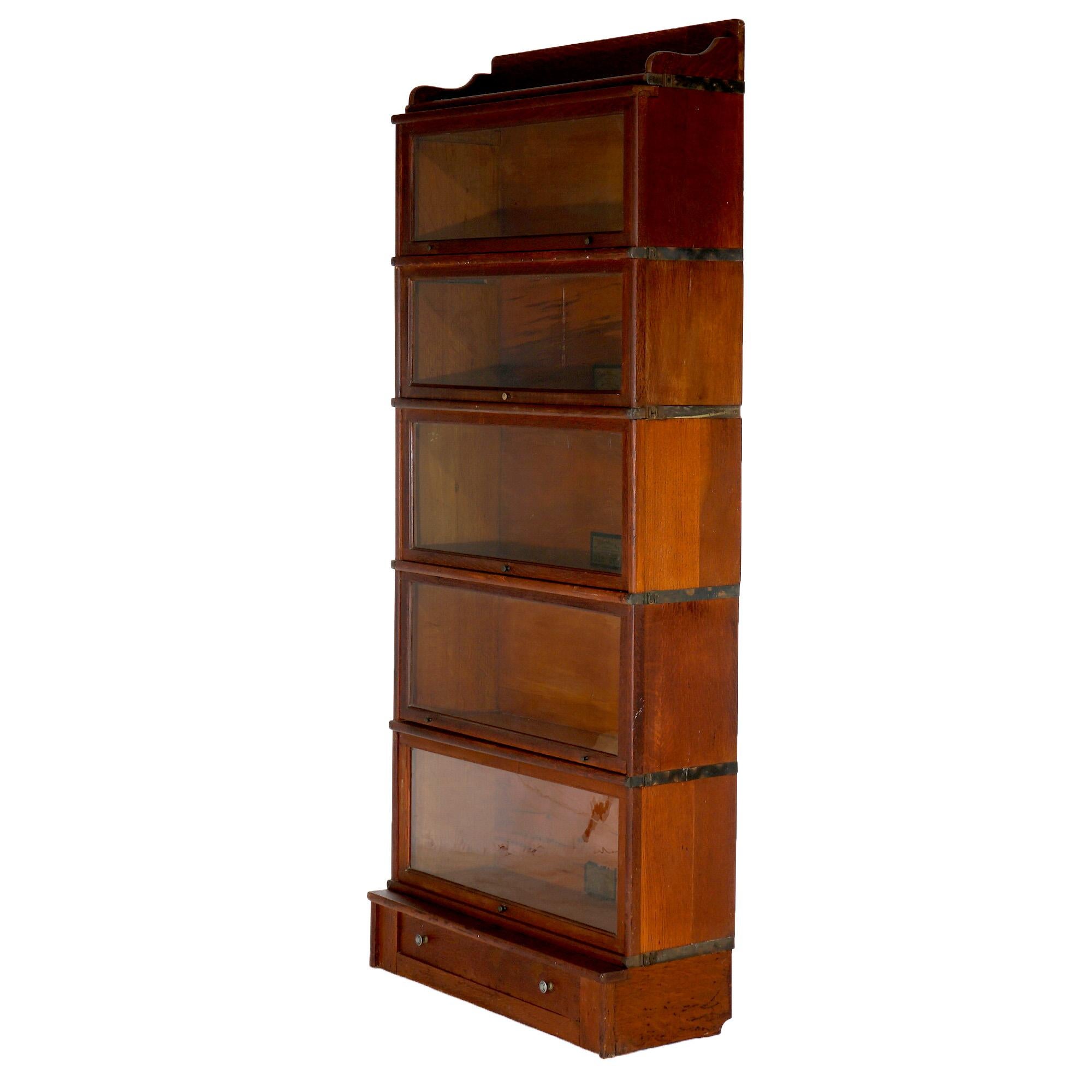 Arts and Crafts Antique Globe Wernicke Arts & Crafts Oak Five-Stack Barrister Bookcase C1920