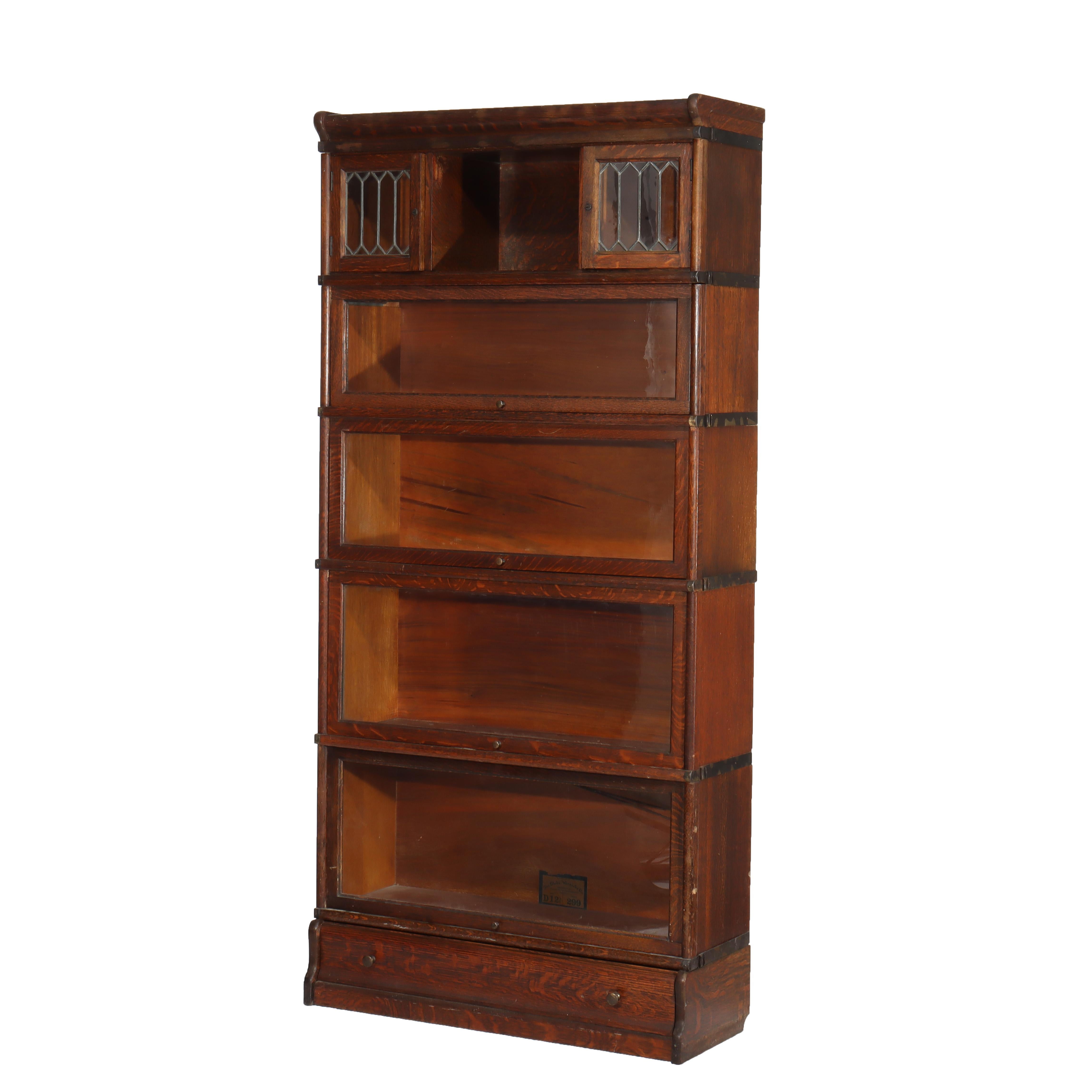 Antique Globe Wernicke Arts & Crafts Oak Five Stack Barrister Bookcase C1920 Artes y manualidades en venta