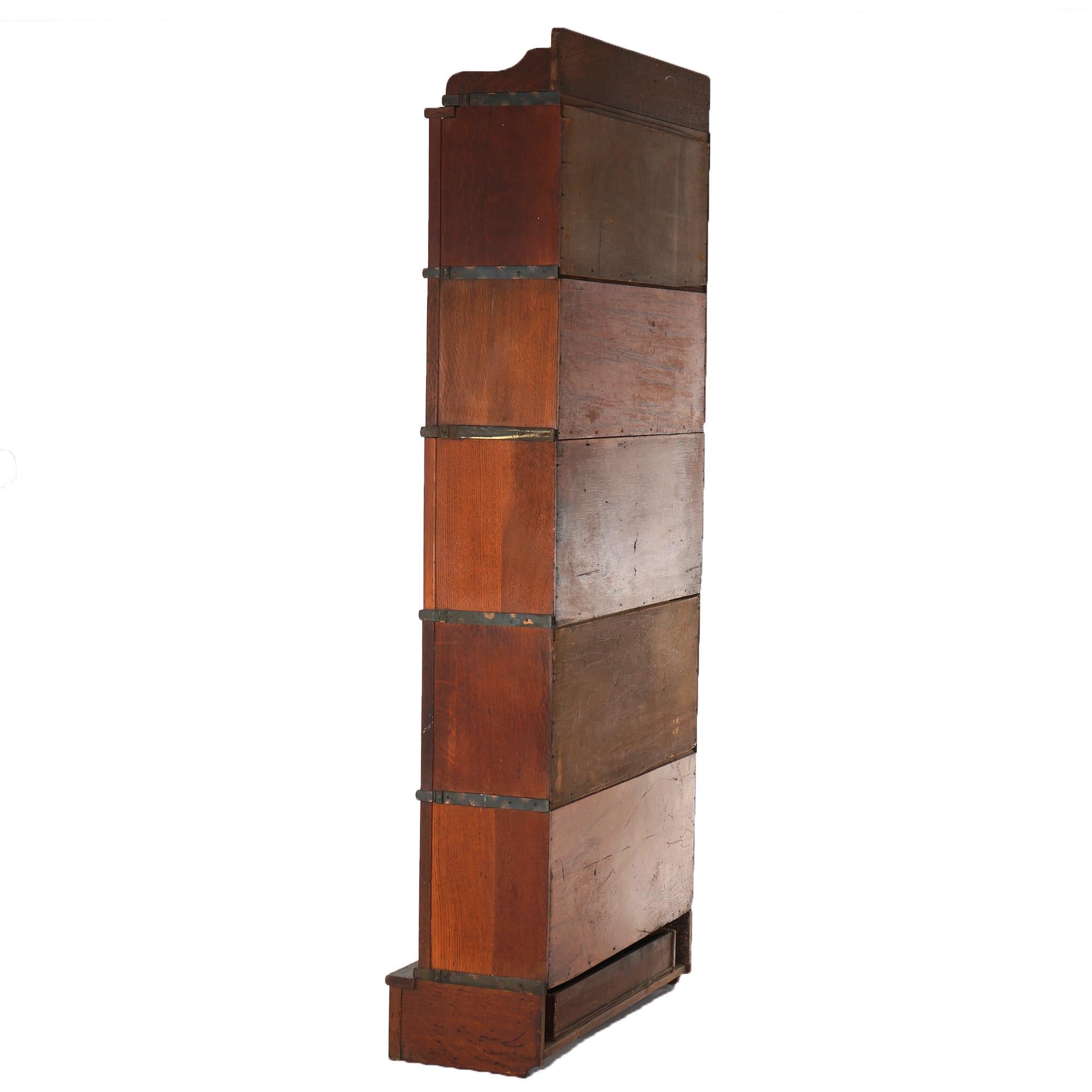 Antique Globe Wernicke Arts & Crafts Oak Five-Stack Barrister Bookcase C1920 In Good Condition In Big Flats, NY