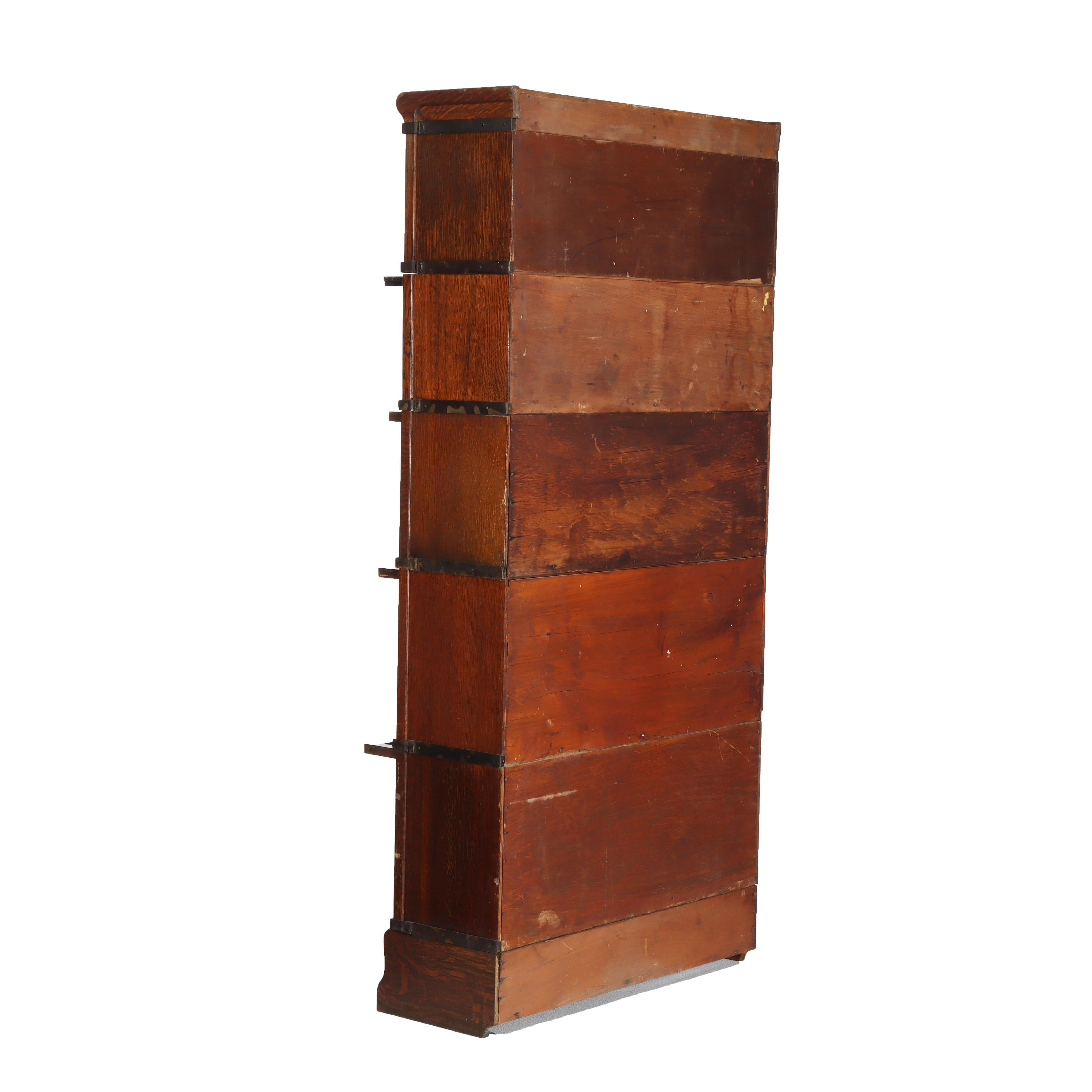 Antique Globe Wernicke Arts & Crafts Oak Five Stack Barrister Bookcase C1920 en Bueno estado para la venta en Big Flats, NY