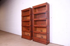 Antique Globe Wernicke Arts & Crafts Oak Five-Stack Barrister Bookcases, Pair