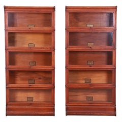 Antique Globe Wernicke Arts & Crafts Oak Five-Stack Barrister Bookcases, Pair
