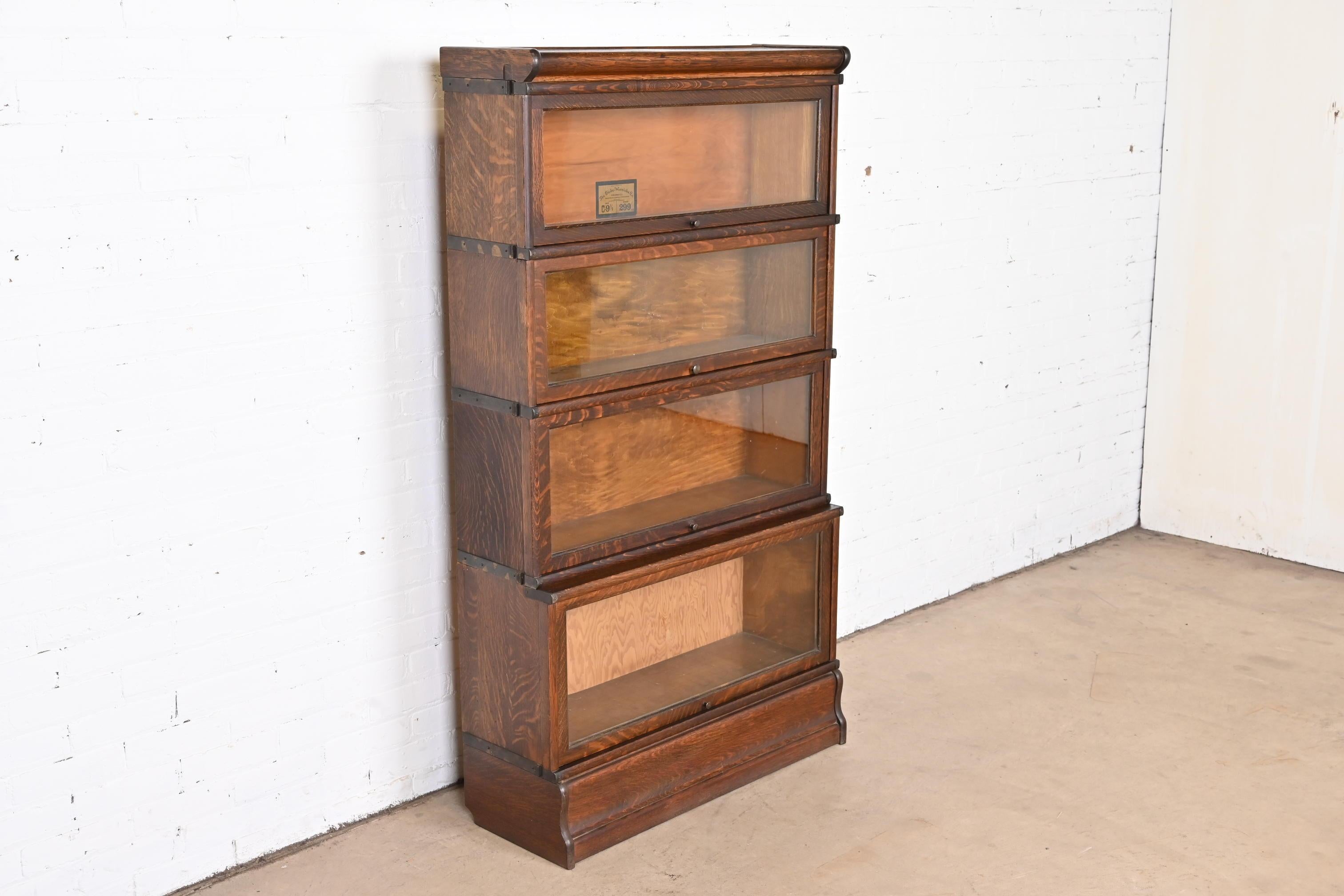 Arts and Crafts Antique Globe Wernicke Arts & Crafts Oak Four-Stack Barrister Bookcase, 1920s
