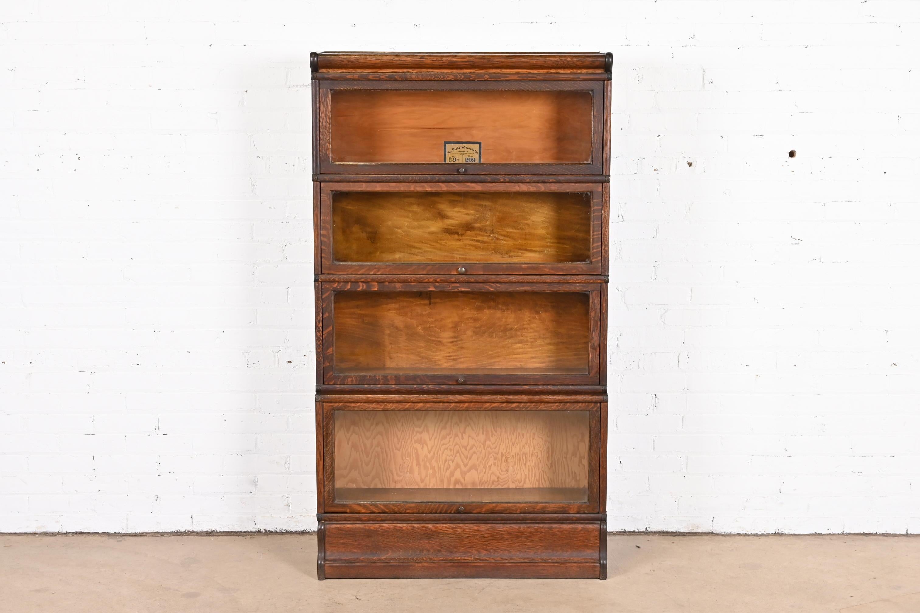 American Antique Globe Wernicke Arts & Crafts Oak Four-Stack Barrister Bookcase, 1920s