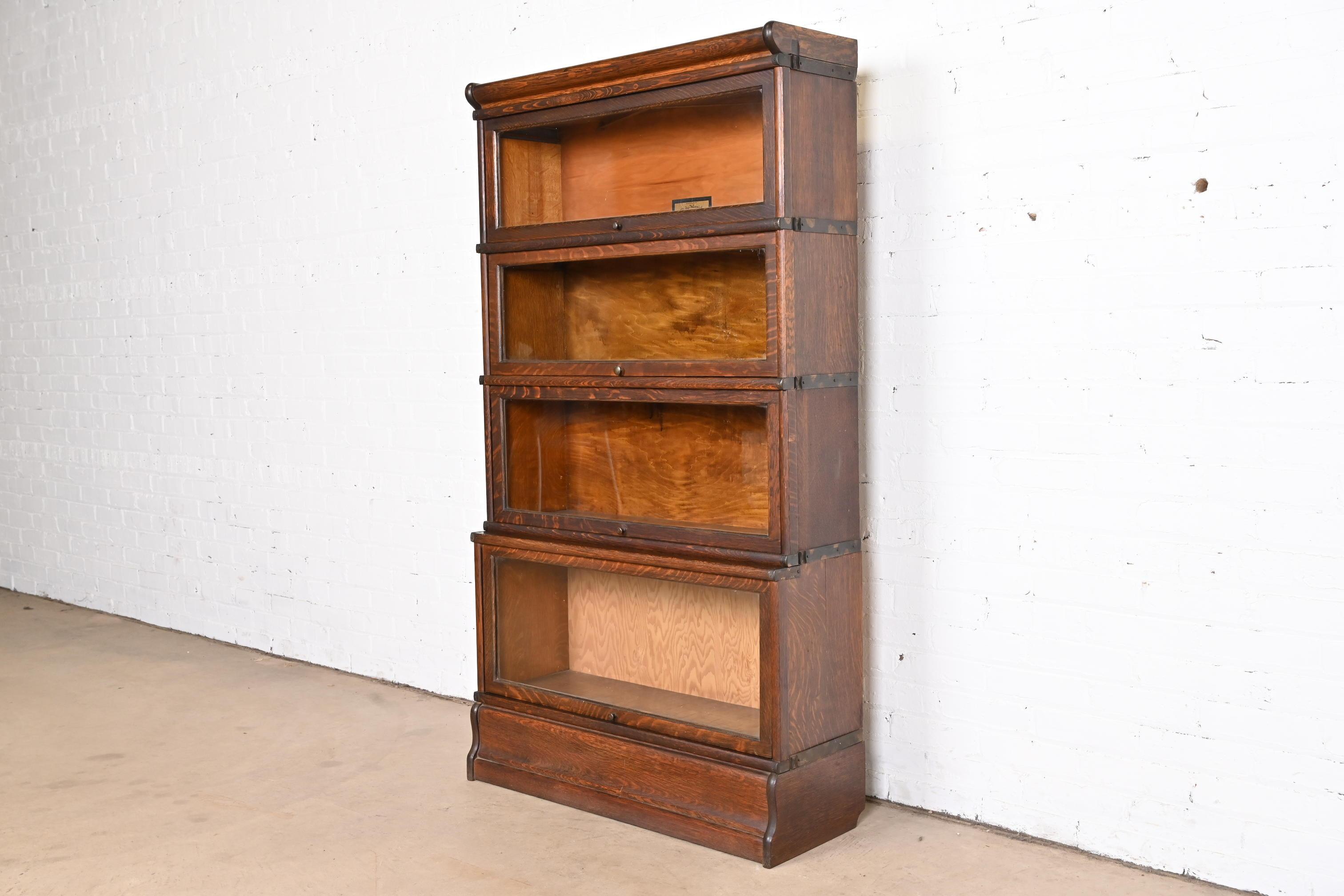Early 20th Century Antique Globe Wernicke Arts & Crafts Oak Four-Stack Barrister Bookcase, 1920s