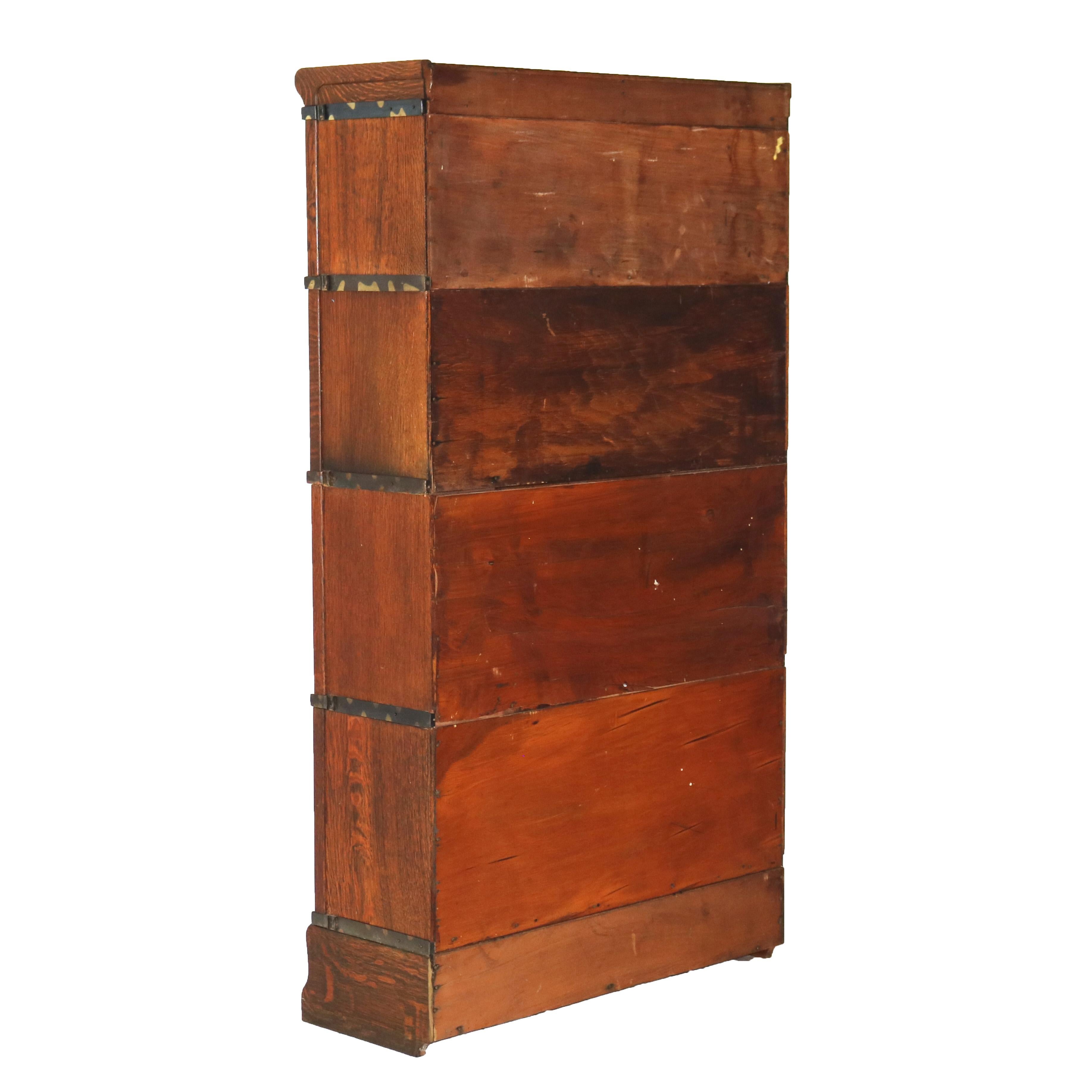 Antique Globe Wernicke Arts & Crafts Oak Four Stack Barrister Bookcase c1910 6