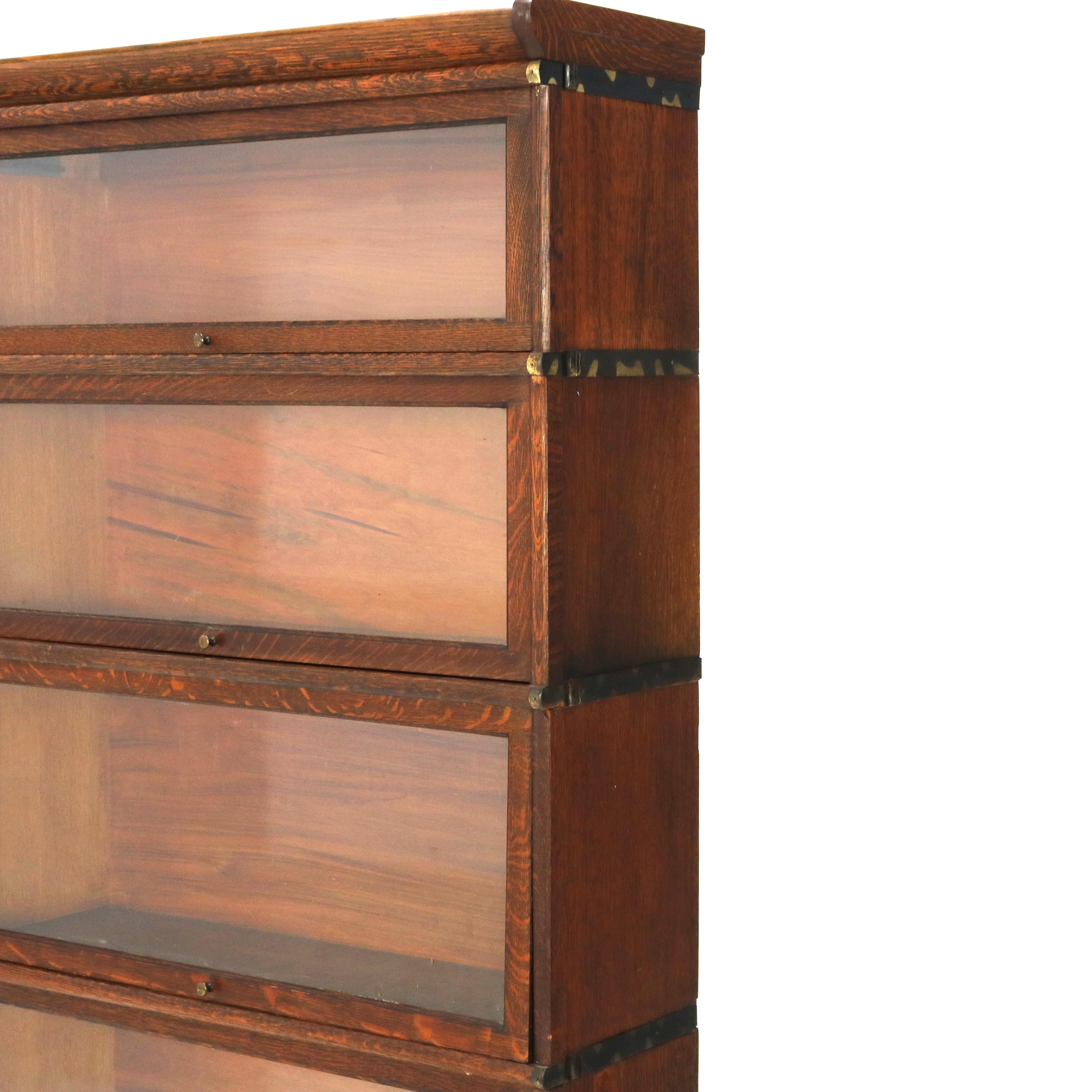 Arts and Crafts Antique Globe Wernicke Arts & Crafts Oak Four Stack Barrister Bookcase c1910