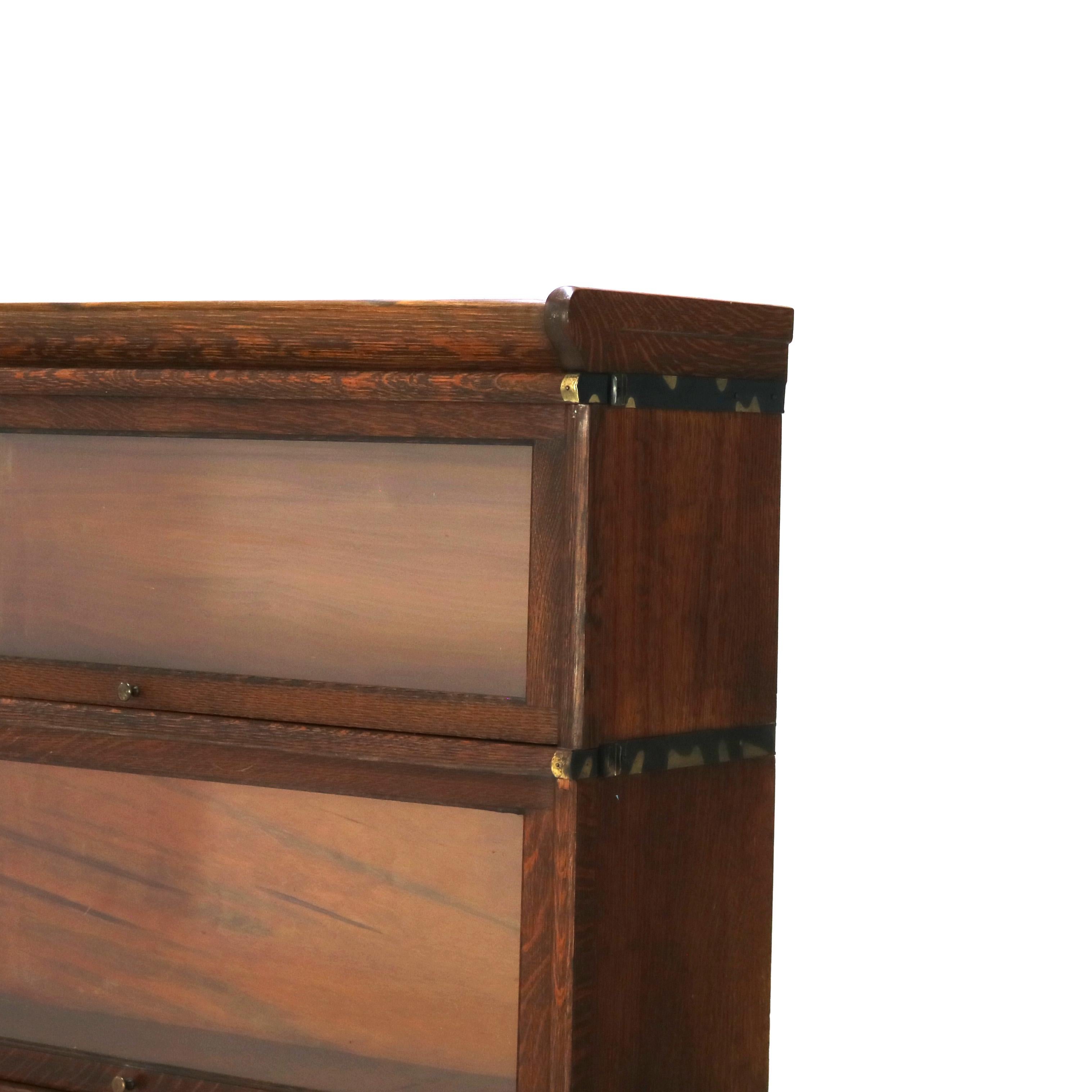 Antique Globe Wernicke Arts & Crafts Oak Four Stack Barrister Bookcase c1910 In Good Condition In Big Flats, NY